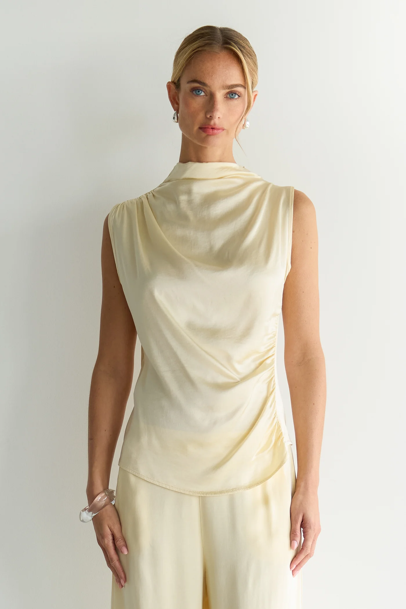 Allegra Draped Satin Sleeveless Top | Buttercream