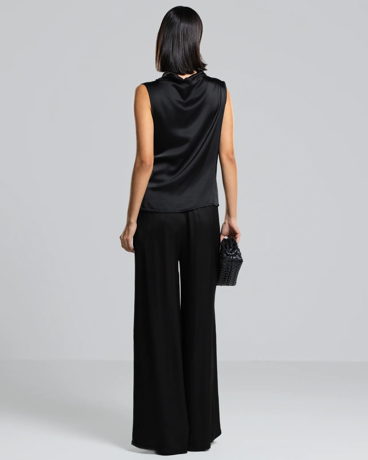 Allegra Draped Satin Sleeveless Top | Black - Image 4