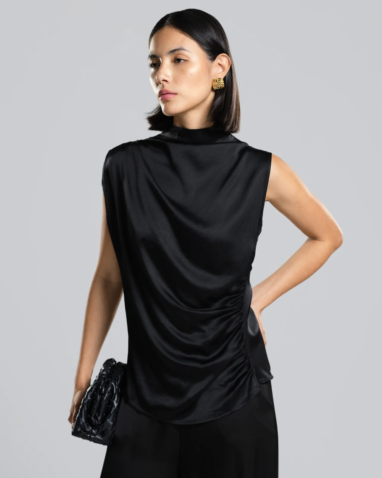 Allegra Draped Satin Sleeveless Top | Black - Image 6