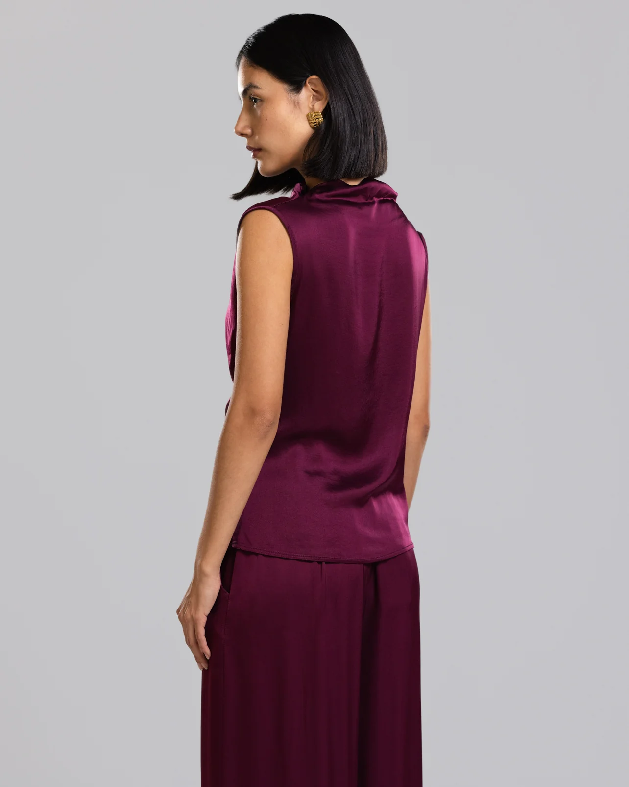 Allegra Draped Satin Sleeveless Top | Burgundy - Image 3