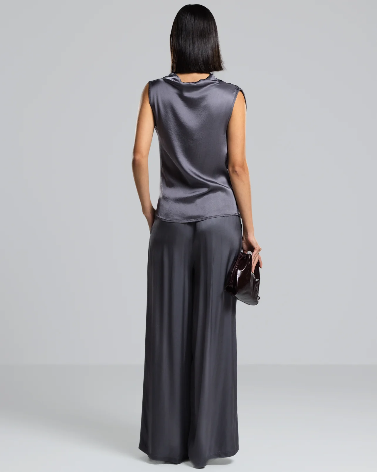 Allegra Draped Satin Sleeveless Top | Charcoal - Image 4