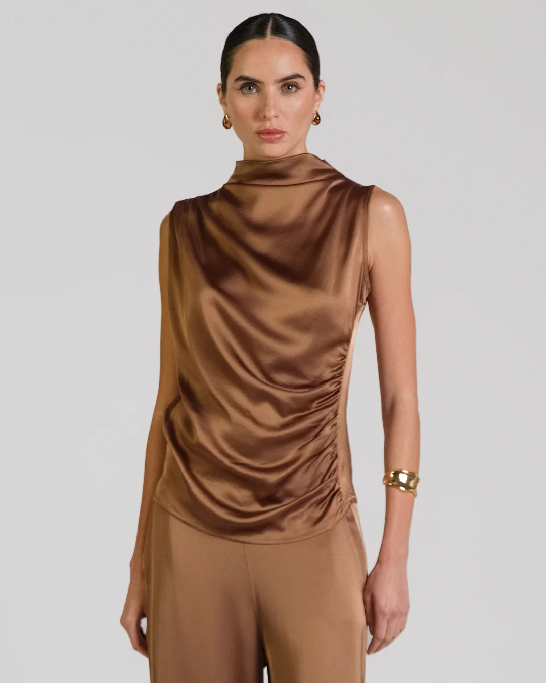 Allegra Draped Satin Sleeveless Top | Maple - Image 4