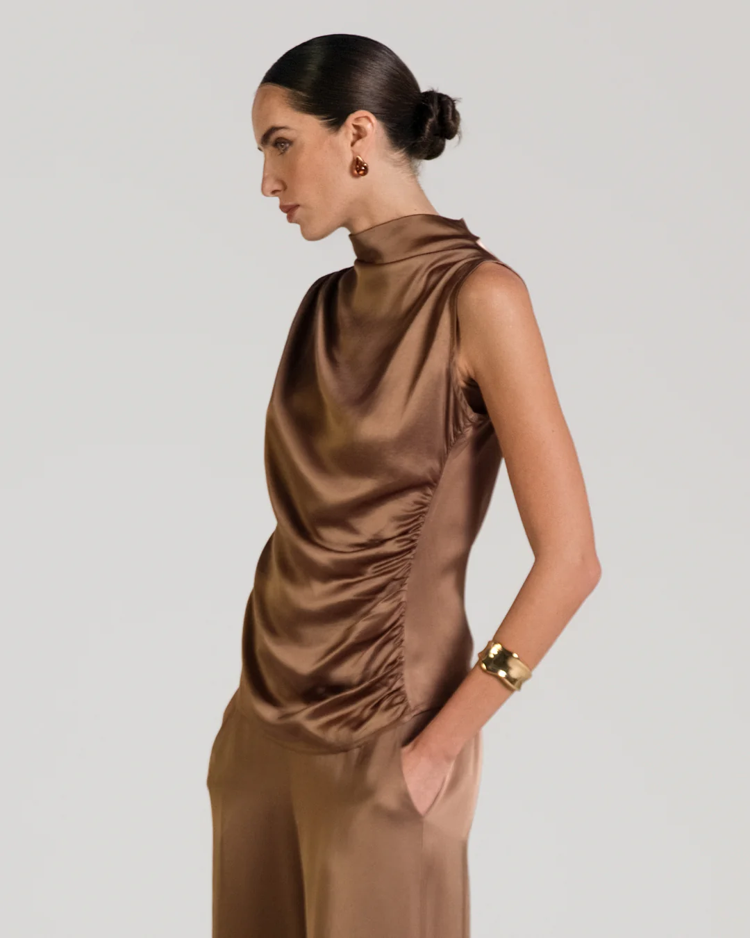Allegra Draped Satin Sleeveless Top | Maple - Image 7