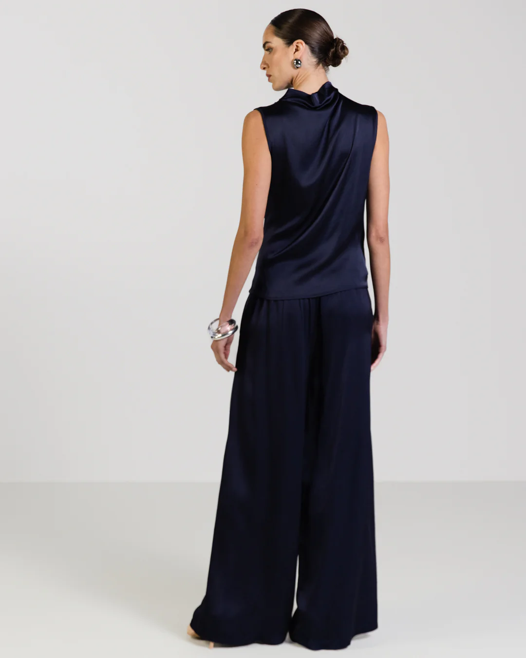 Allegra Draped Satin Sleeveless Top | Navy - Image 4