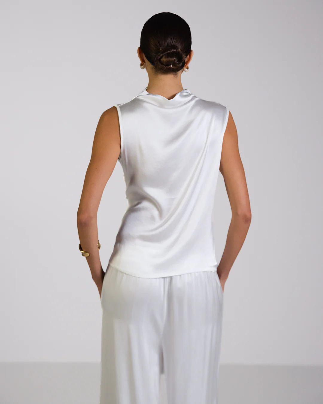 Allegra Draped Satin Sleeveless Top | White - Image 7