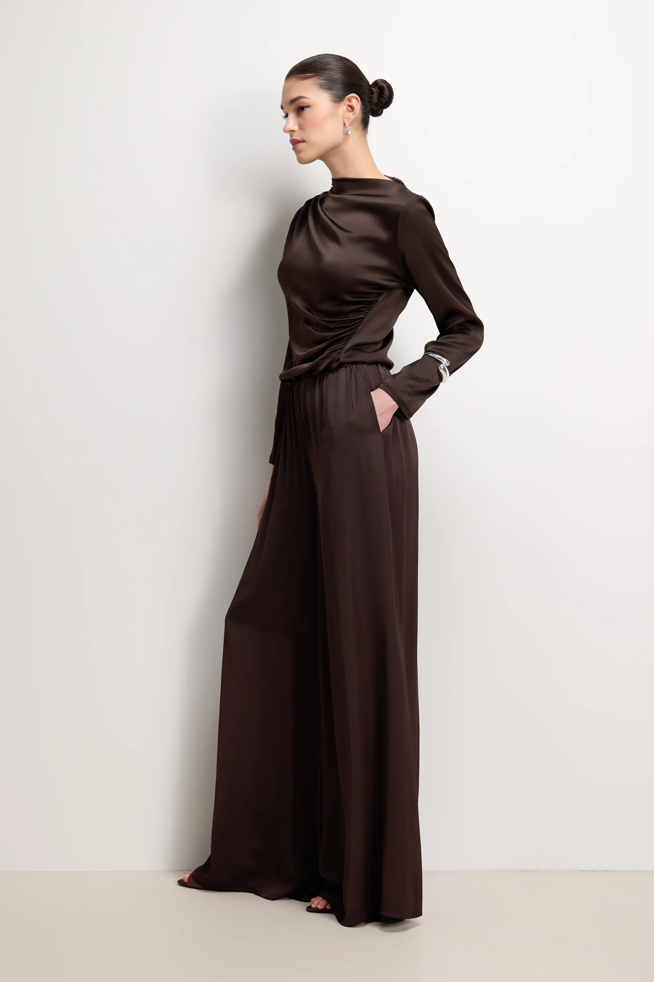 Allegra Asymmetric Long Sleeve Top | Espresso Brown - Image 3
