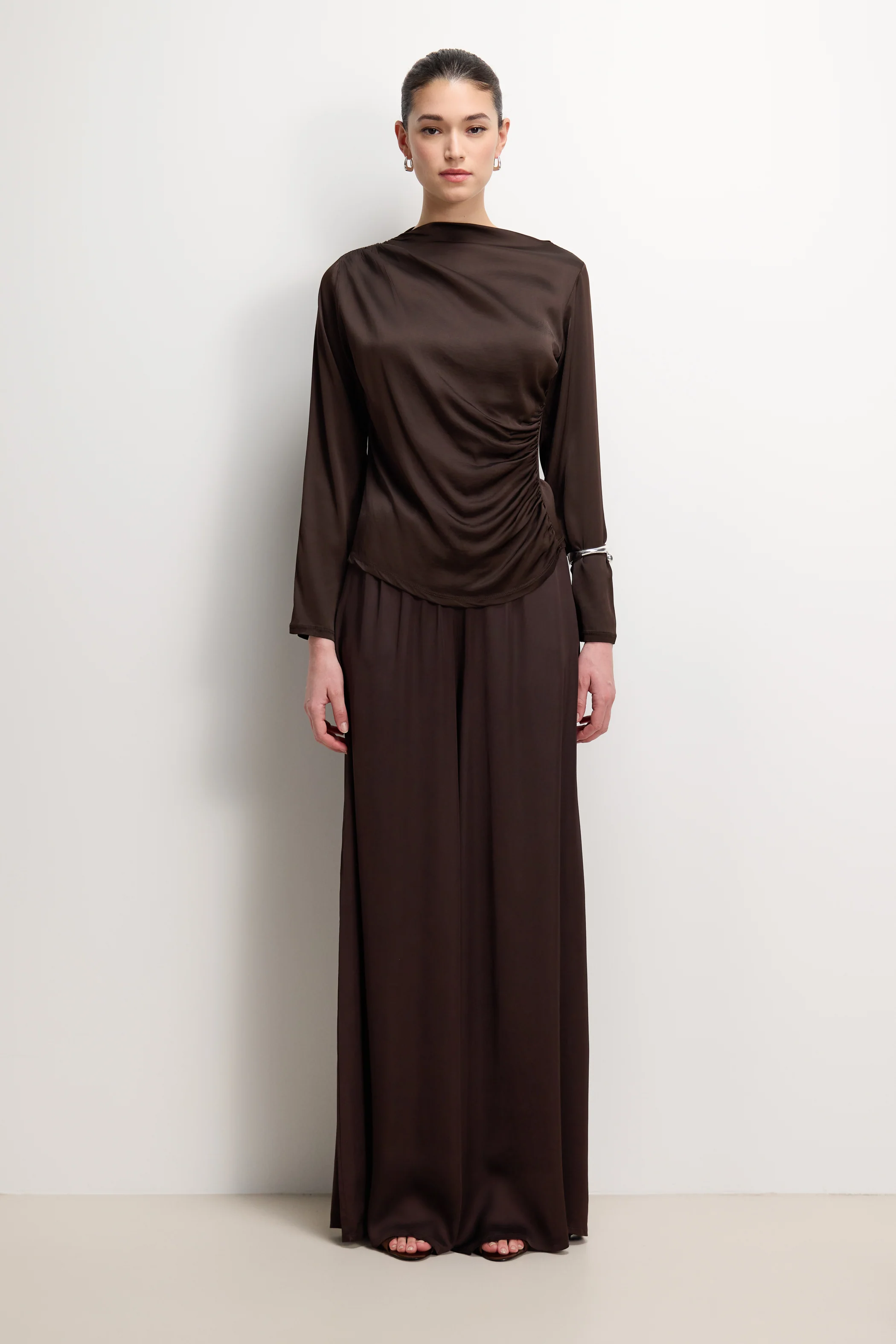 Allegra Asymmetric Long Sleeve Top | Espresso Brown - Image 5