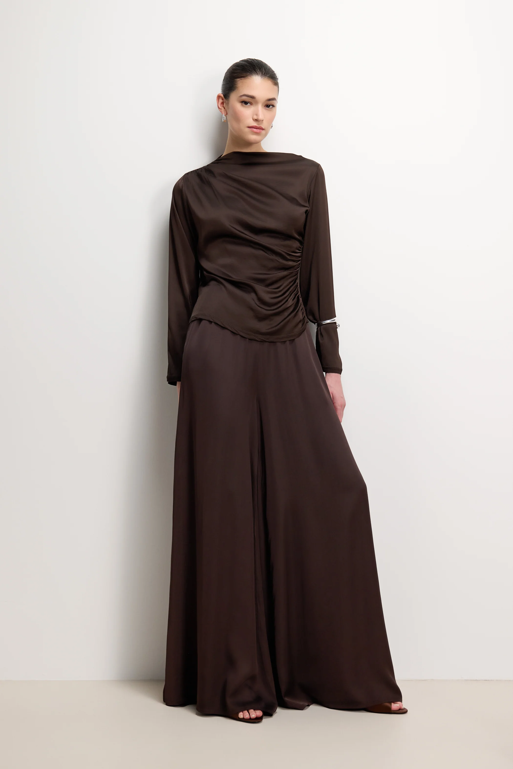 Allegra Asymmetric Long Sleeve Top | Espresso Brown - Image 6
