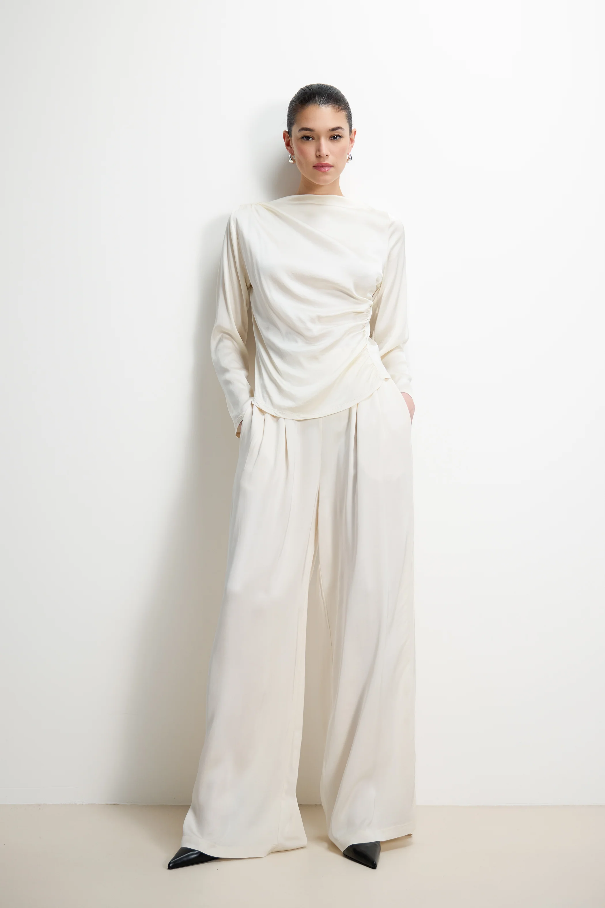 Allegra Asymmetric Long Sleeve Top | Ivory - Image 4