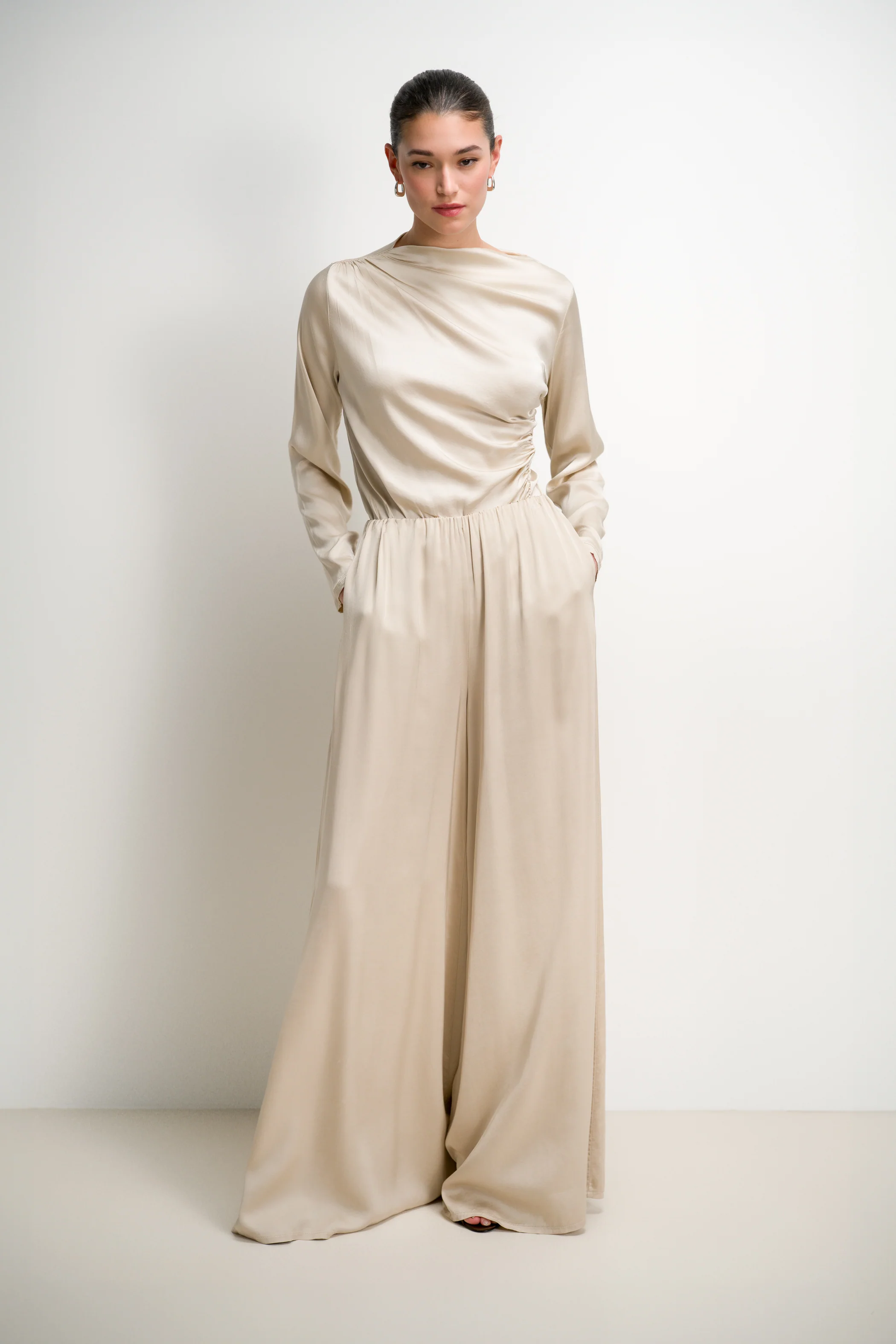 Allegra Asymmetric Long Sleeve Top | Light Beige - Image 2