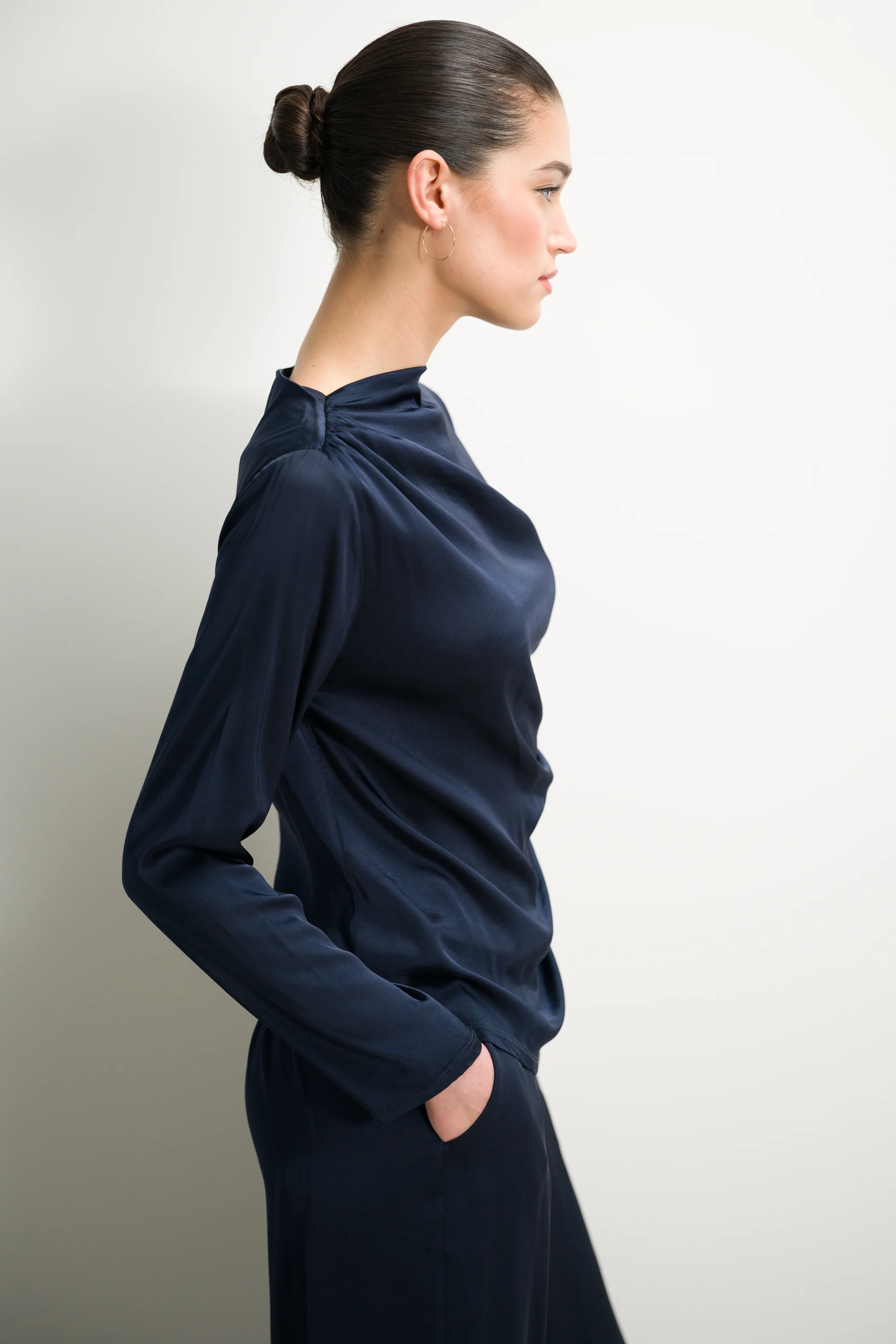 Allegra Asymmetric Long Sleeve Top | Navy
