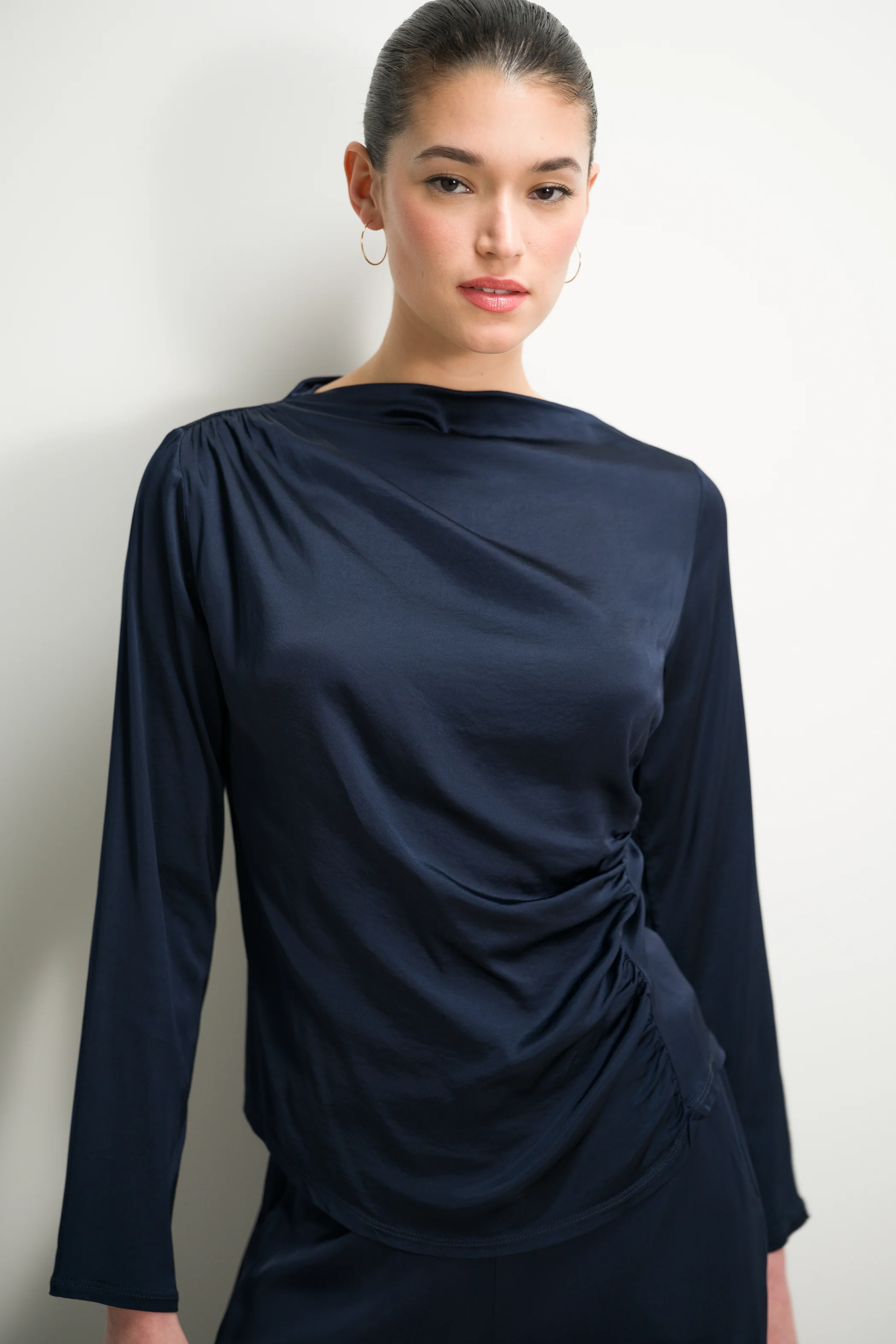 Allegra Asymmetric Long Sleeve Top | Navy - Image 2