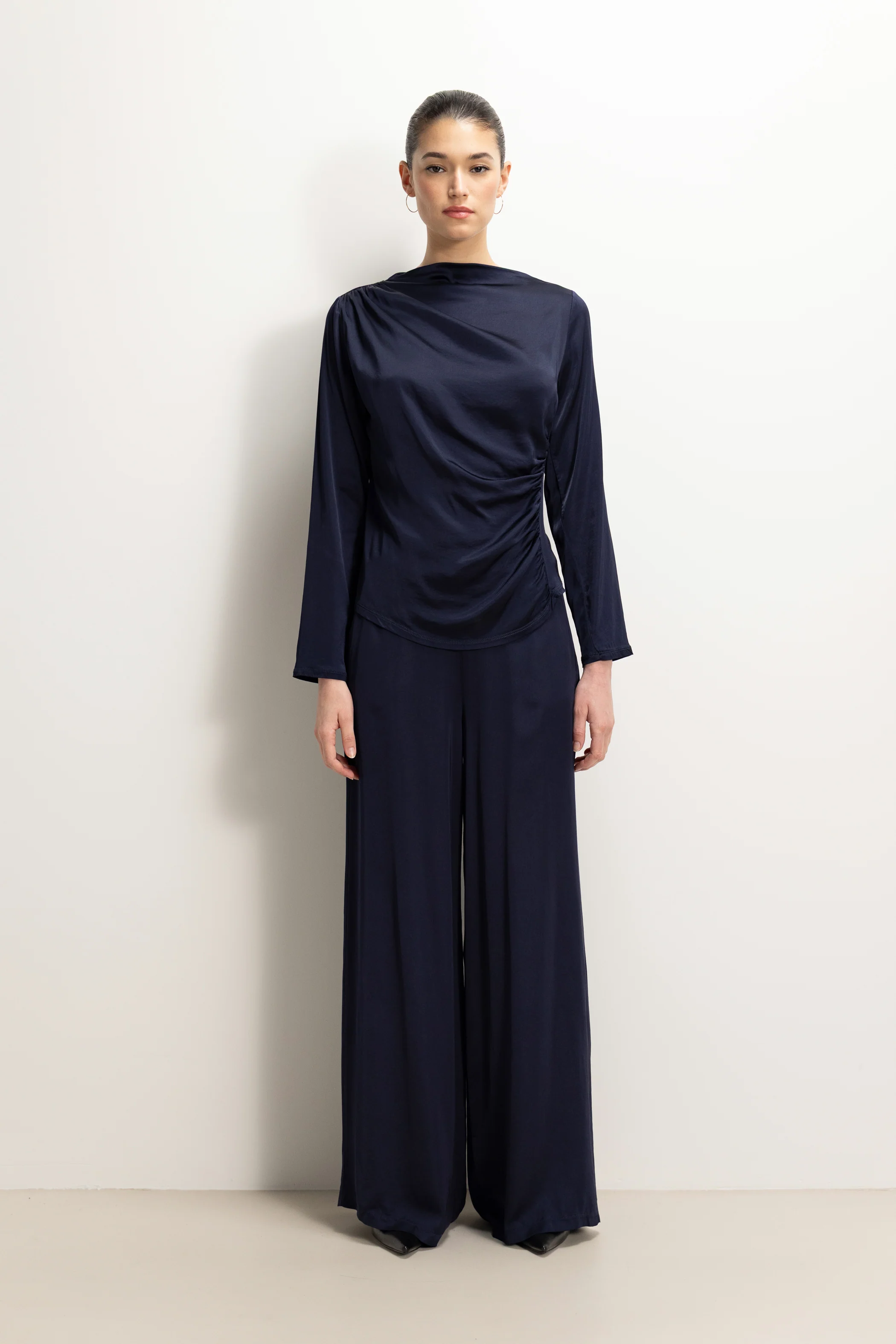 Allegra Asymmetric Long Sleeve Top | Navy - Image 3