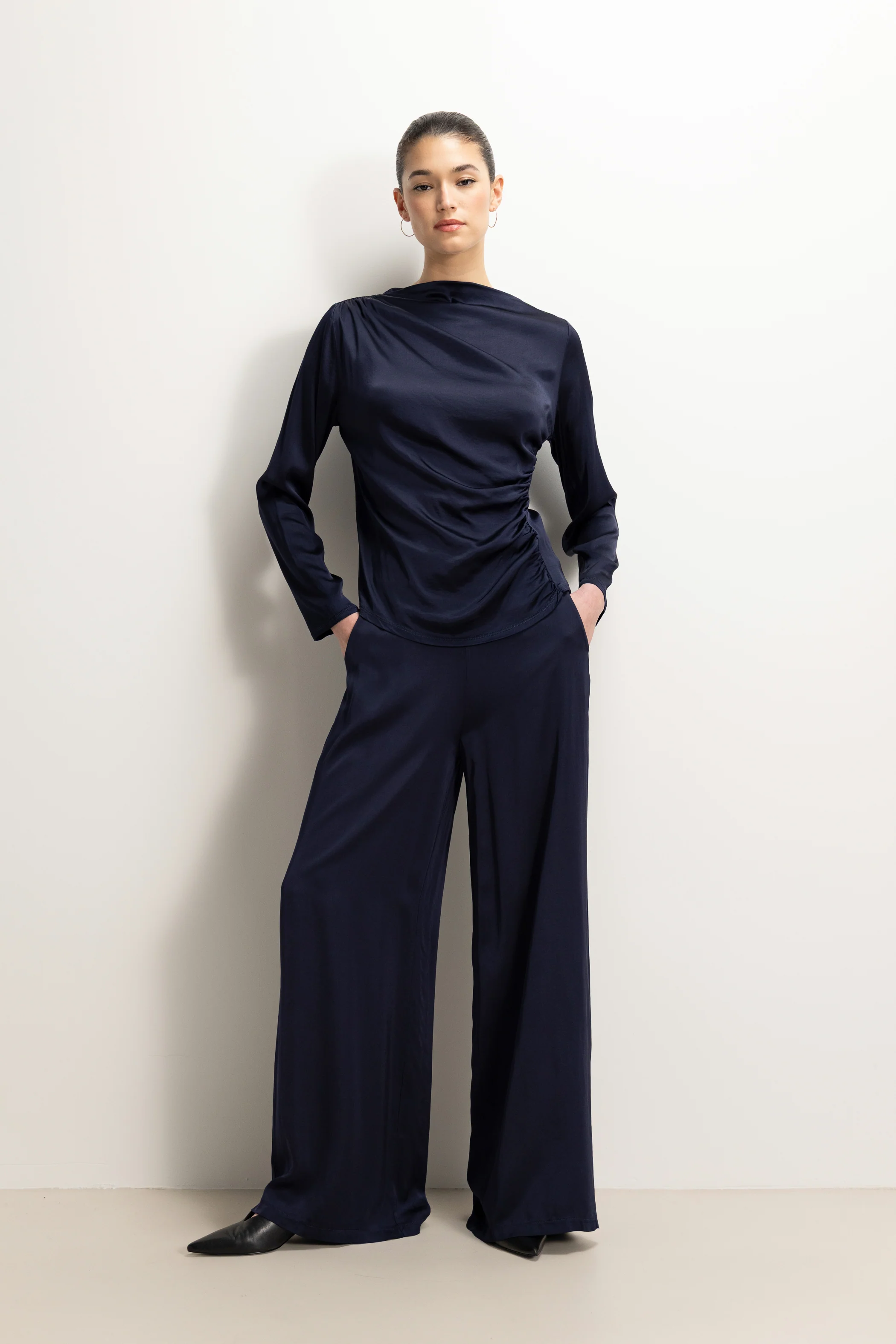 Allegra Asymmetric Long Sleeve Top | Navy - Image 6
