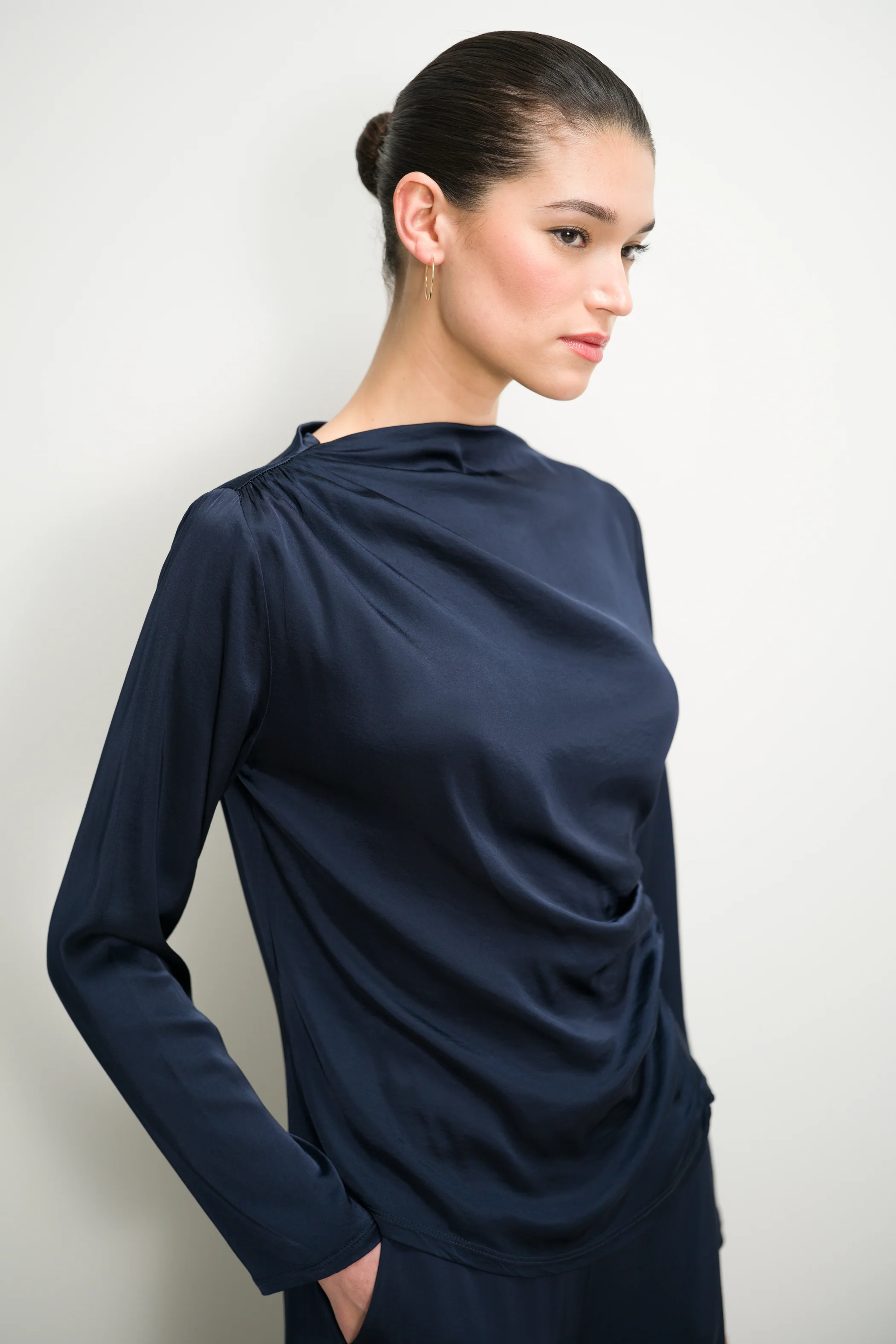 Allegra Asymmetric Long Sleeve Top | Navy - Image 7