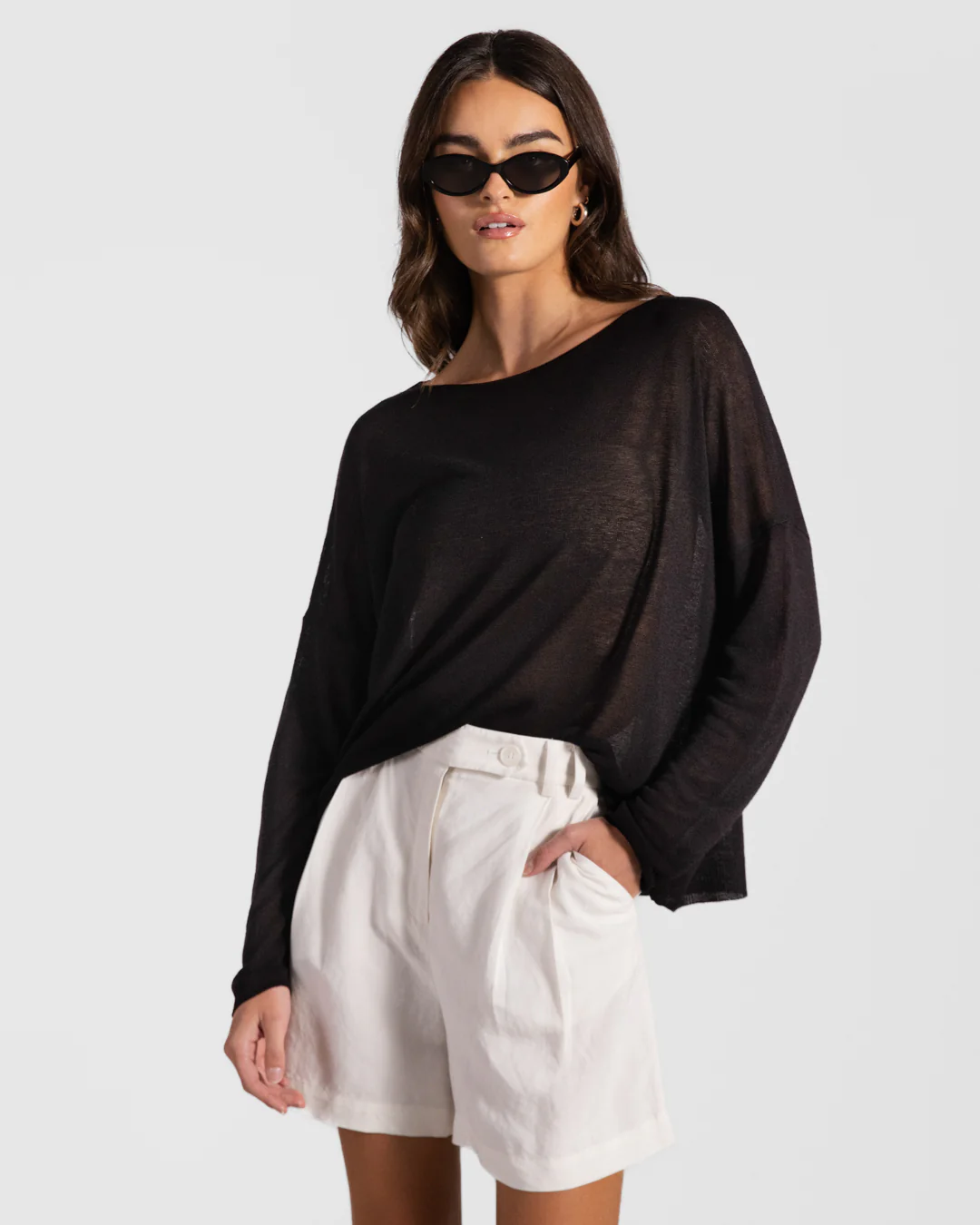 Amelie Lightweight Linen Top | Black - Image 2