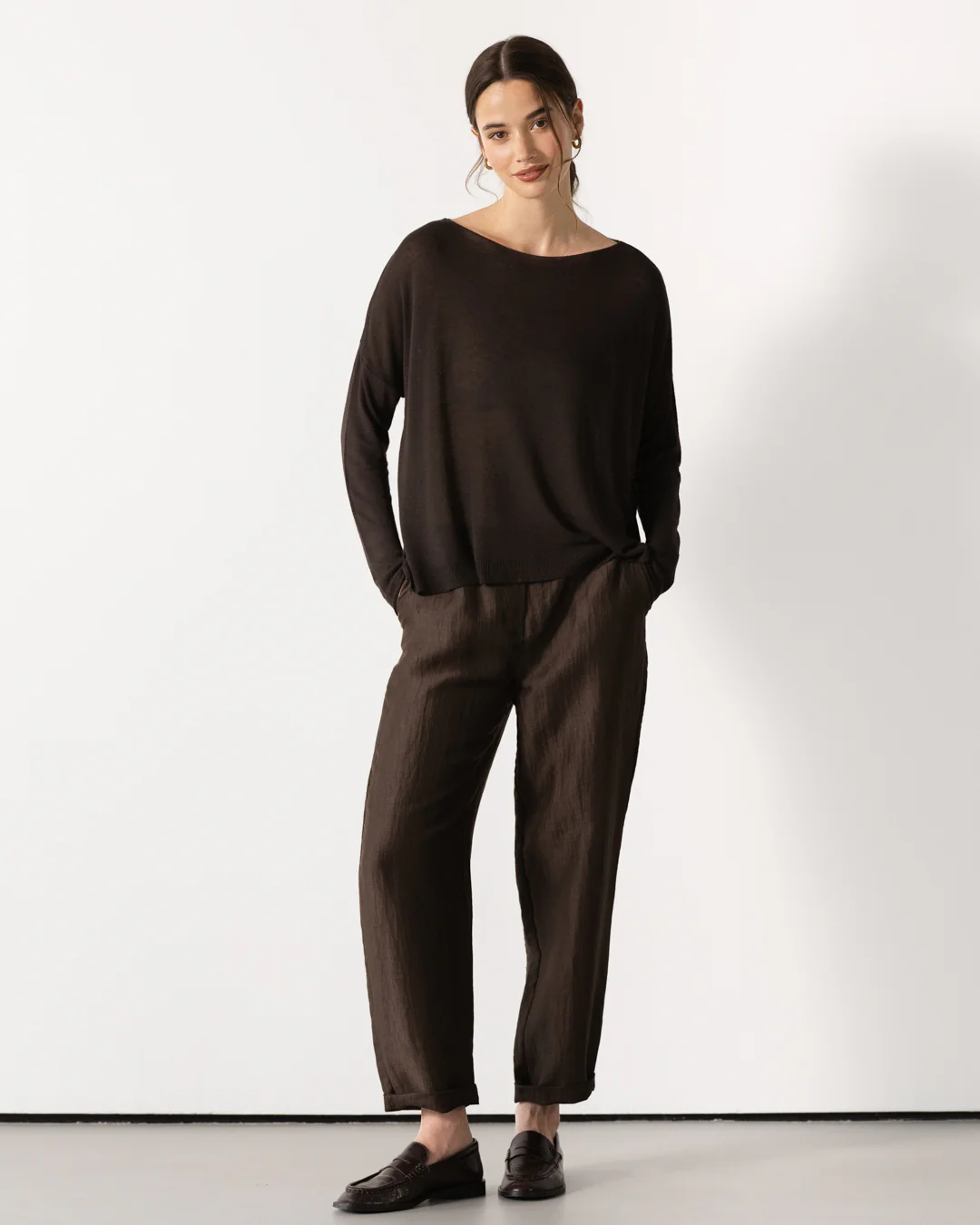 Amelie Lightweight Linen Top | Espresso Brown - Image 2