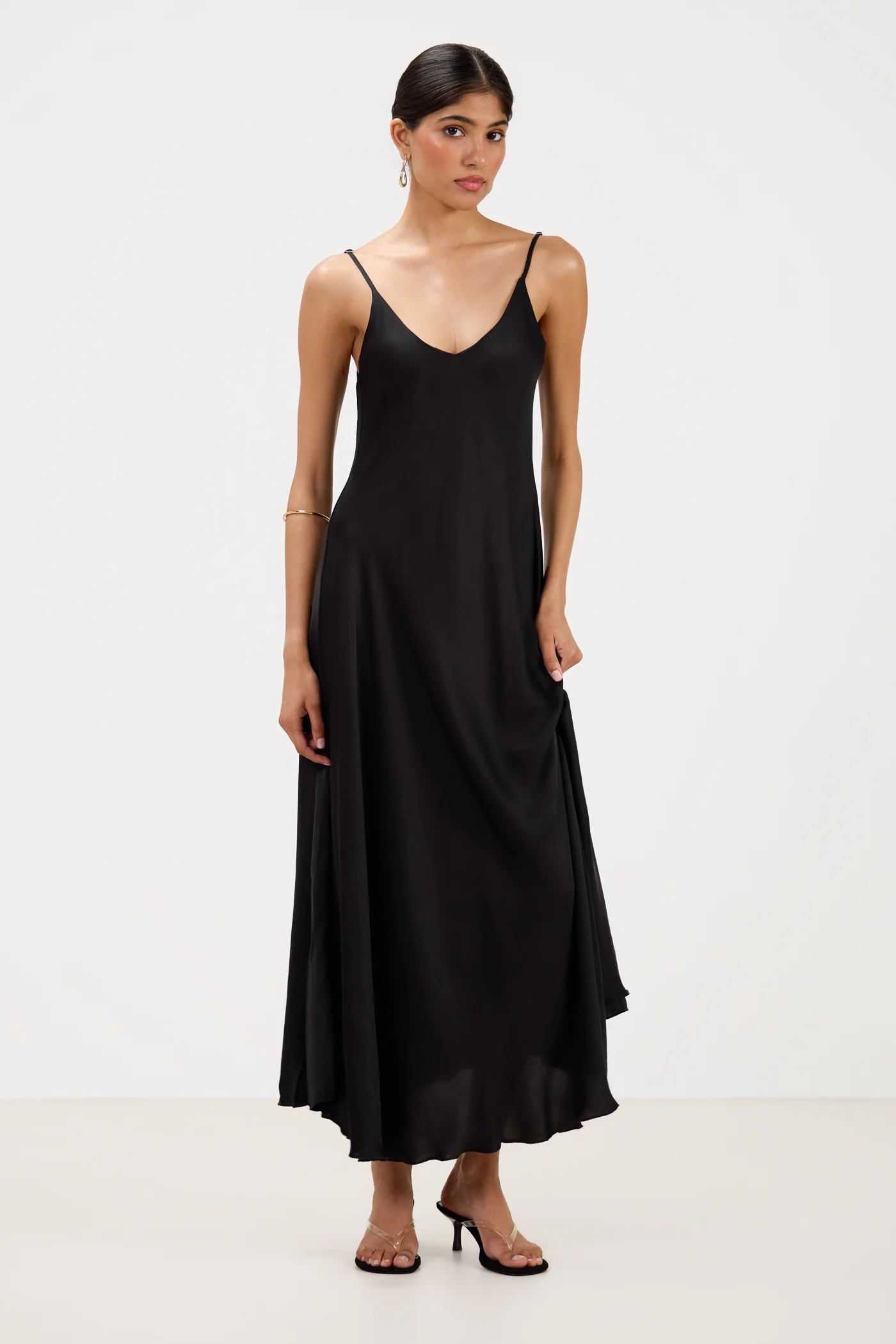 Anne Satin Slip Dress | Black