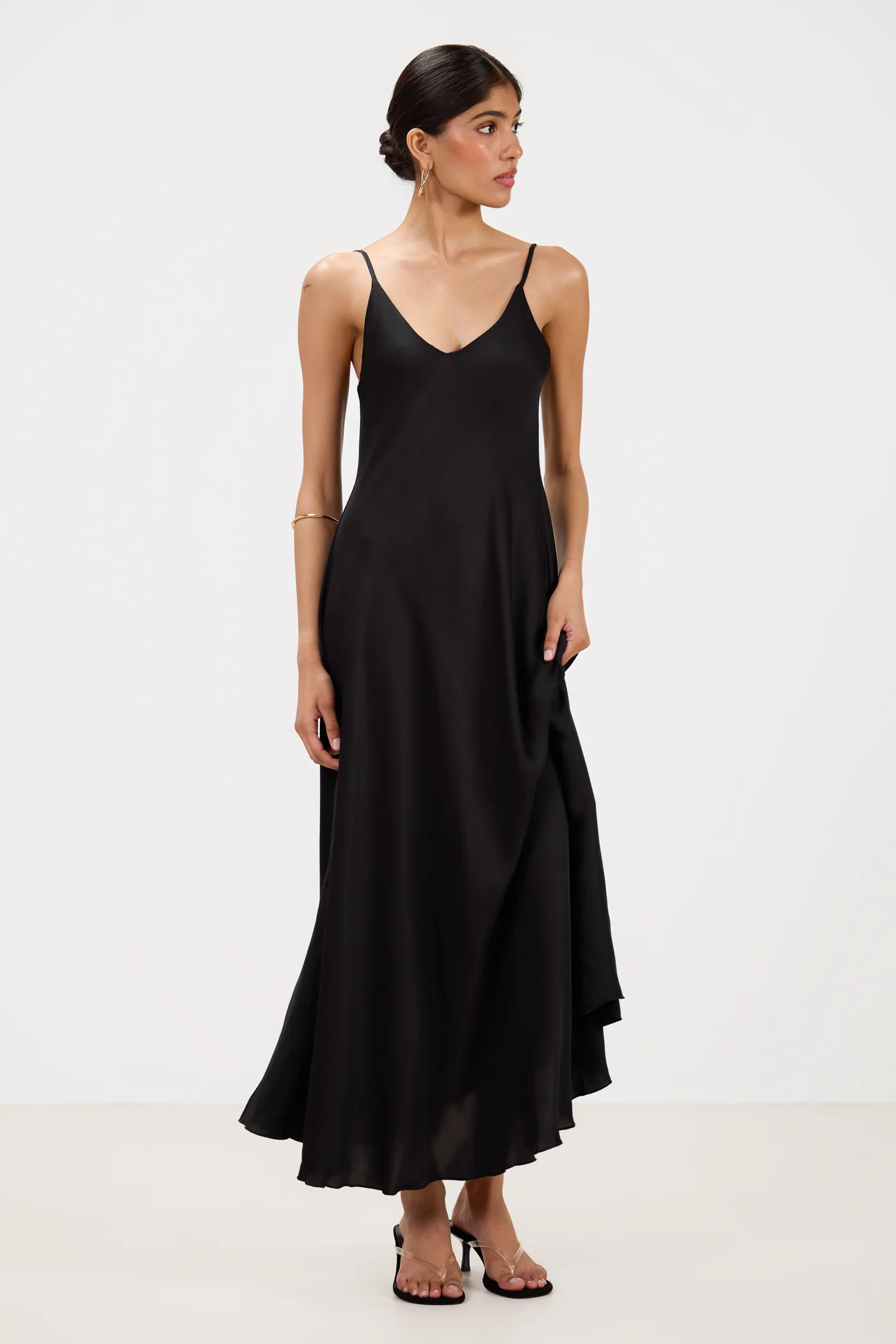Anne Satin Slip Dress | Black - Image 4