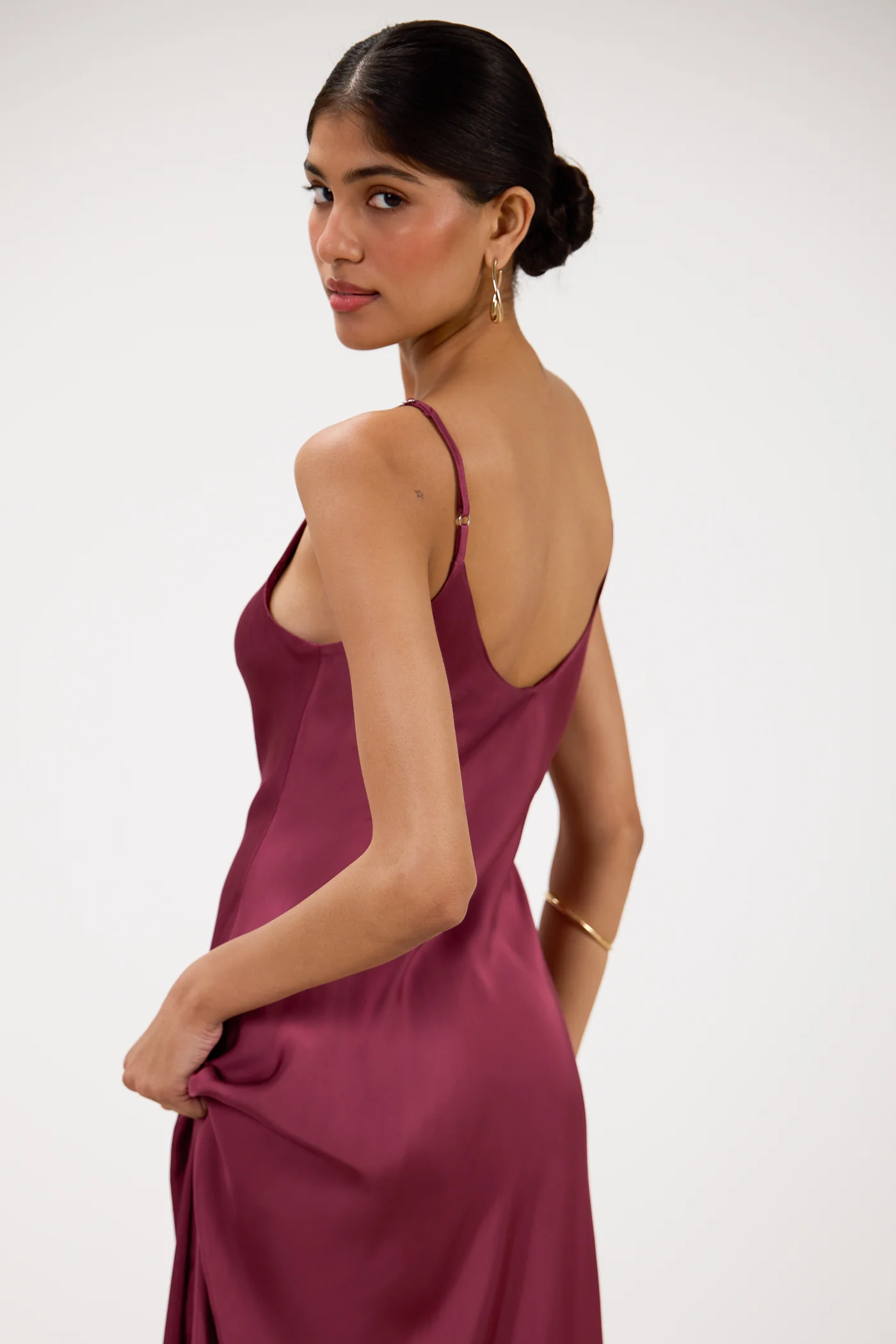Anne Satin Slip Dress | Damson - Image 2