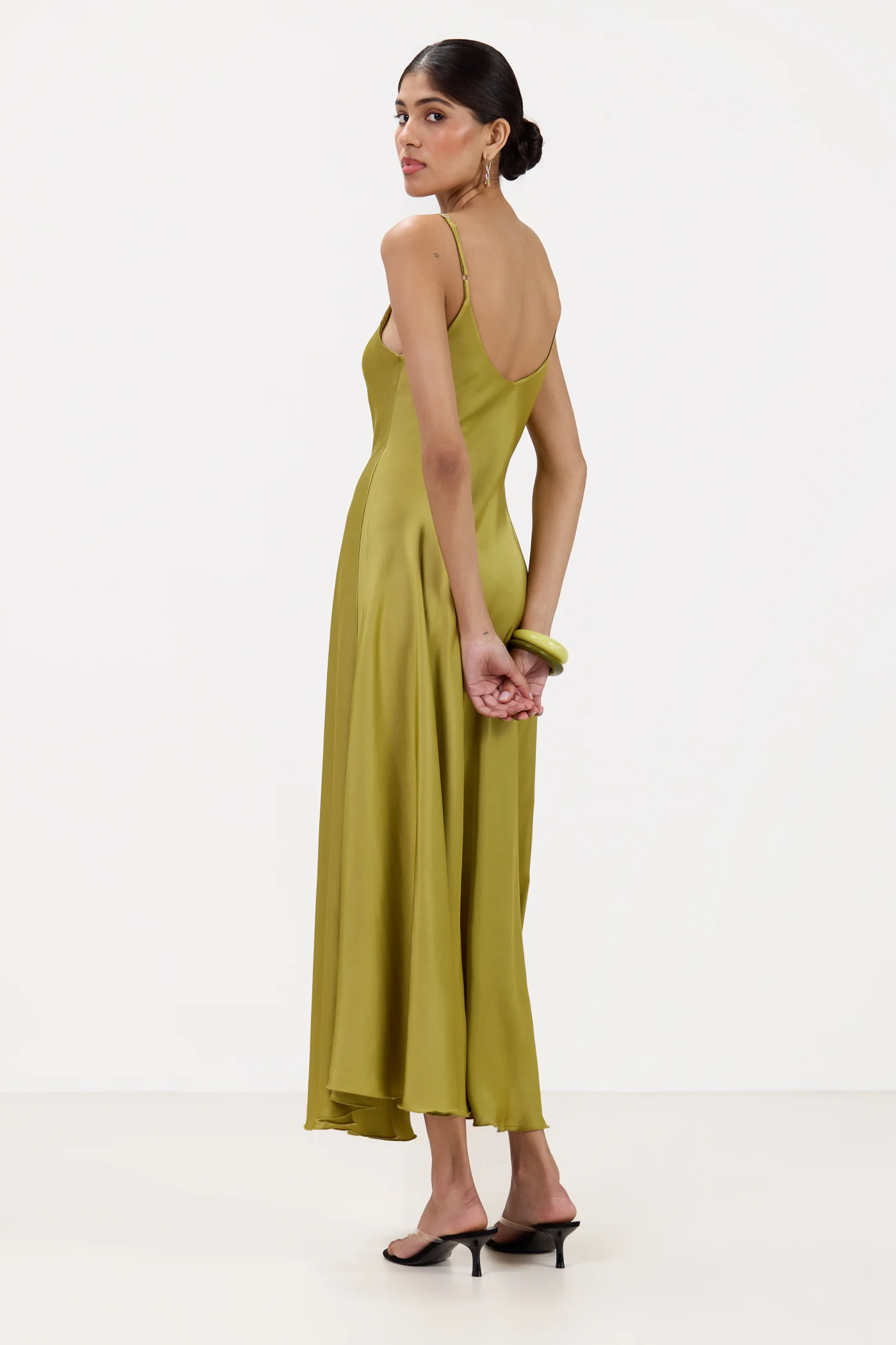 Anne Satin Slip Dress | Fern - Image 2