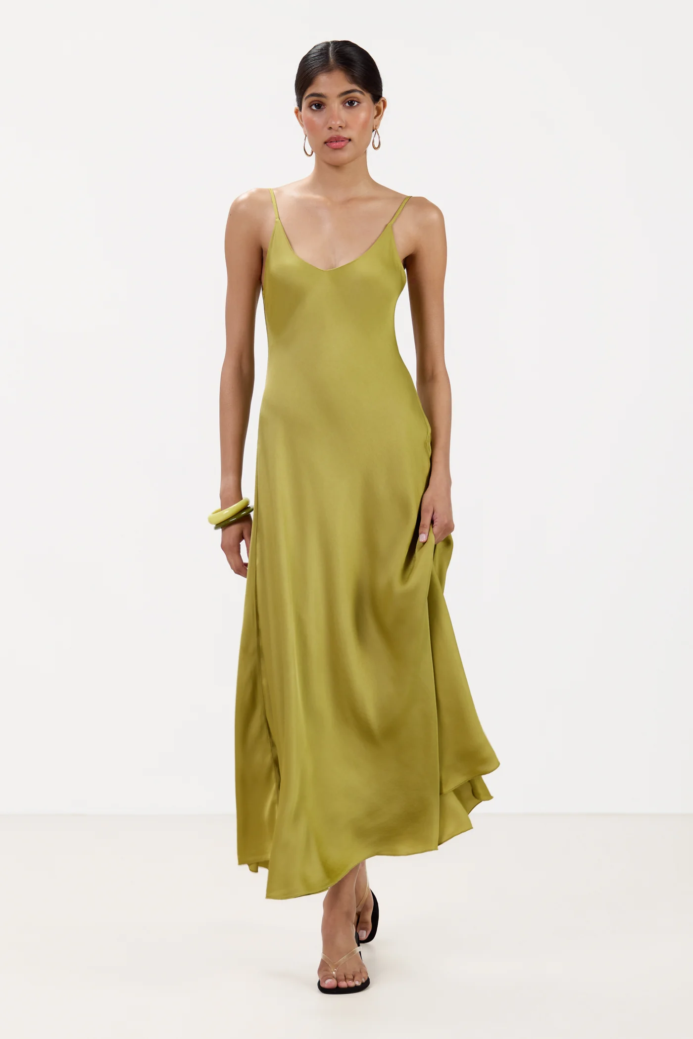Anne Satin Slip Dress | Fern - Image 4