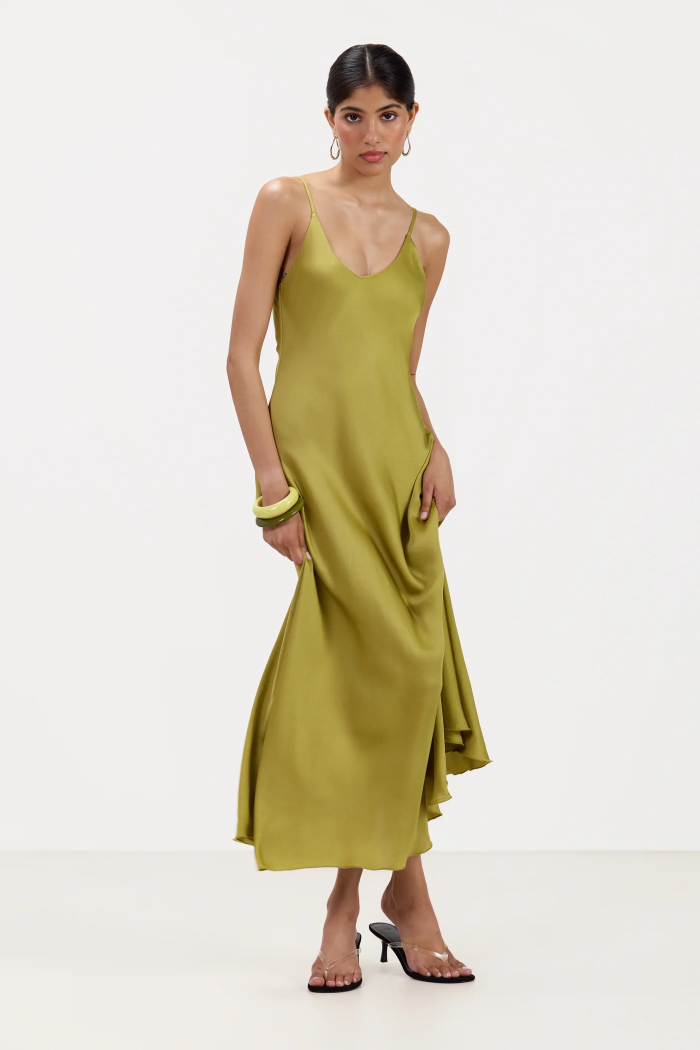 Anne Satin Slip Dress | Fern - Image 5