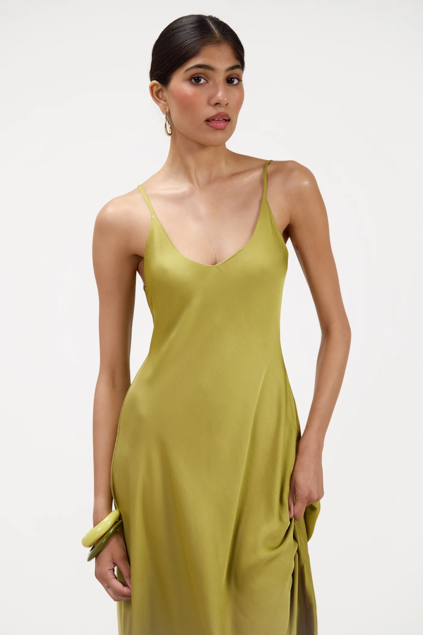 Anne Satin Slip Dress | Fern - Image 8