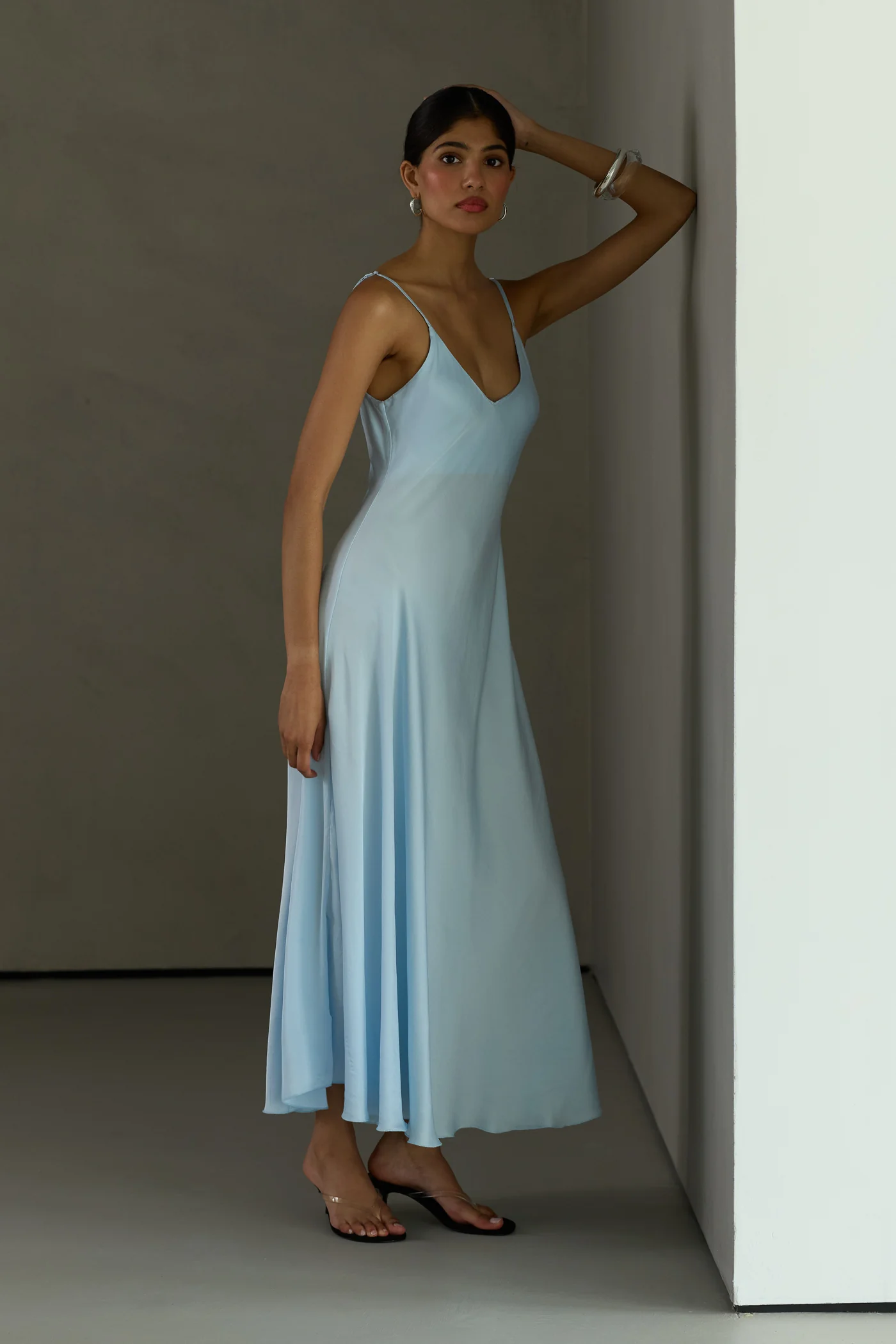 Anne Satin Slip Dress | Glacier - Image 2
