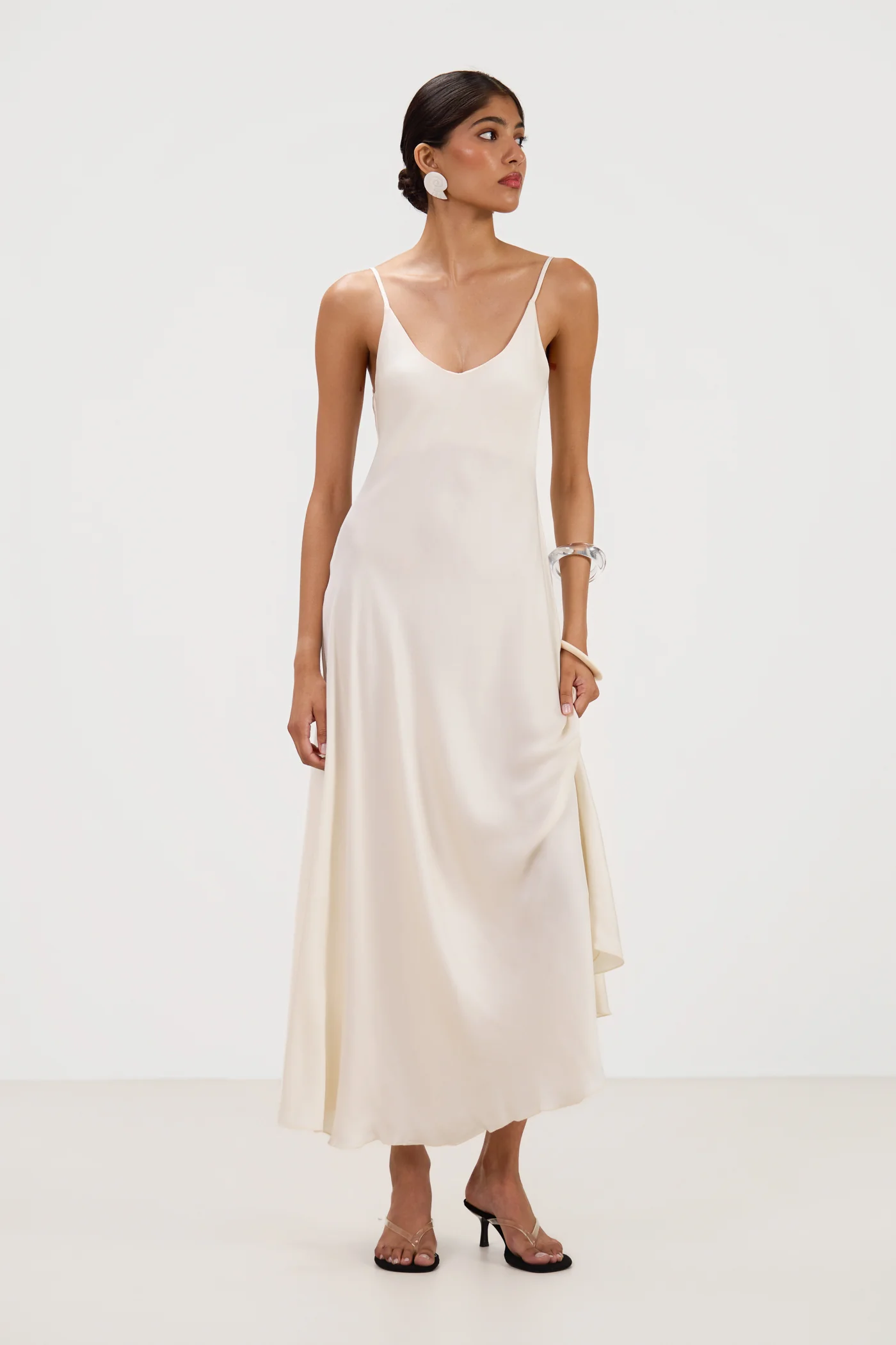 Anne Satin Slip Dress | Ivory - Image 3