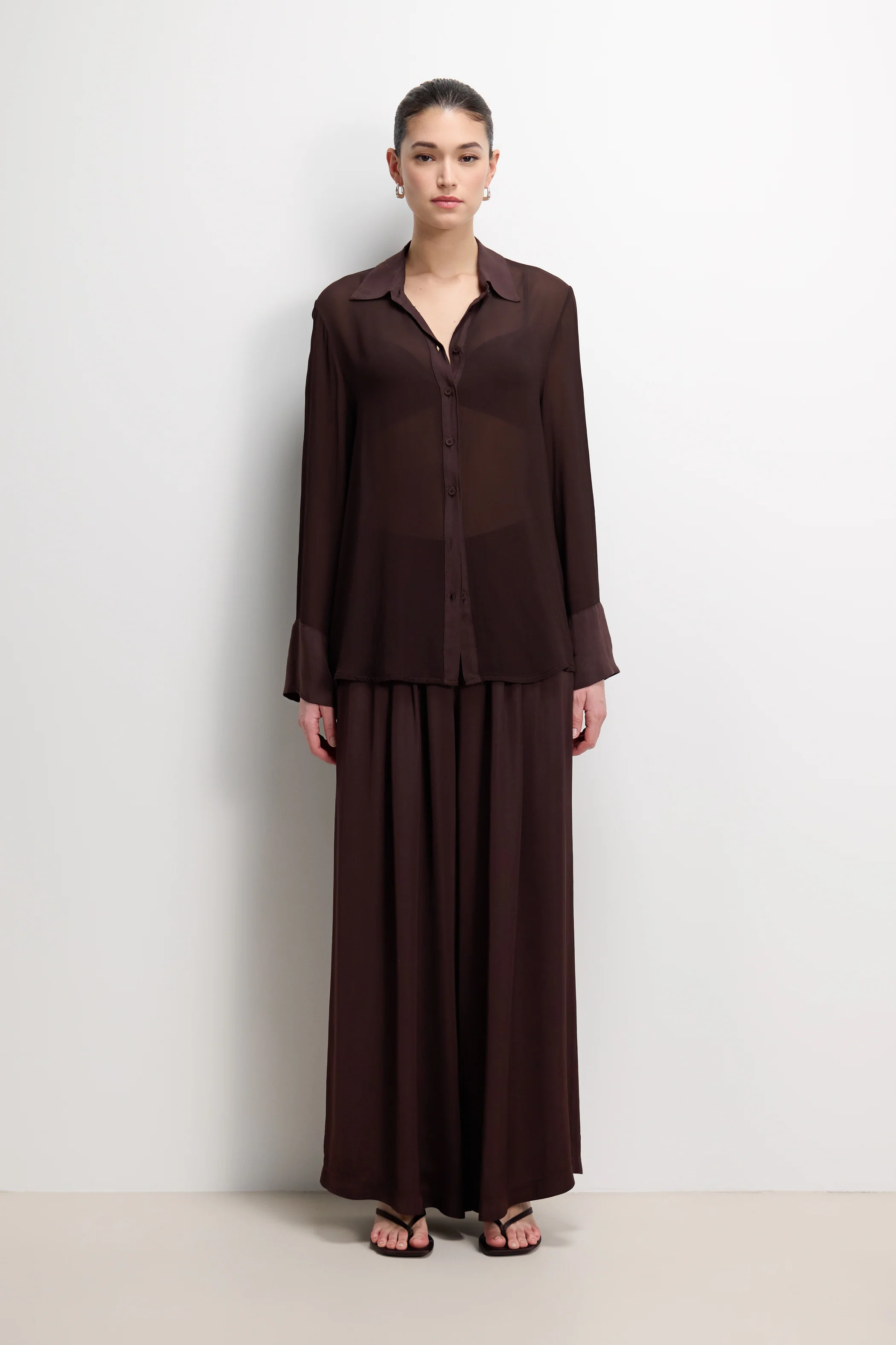 Francesca Sheer Shirt | Espresso Brown Moire - Image 3