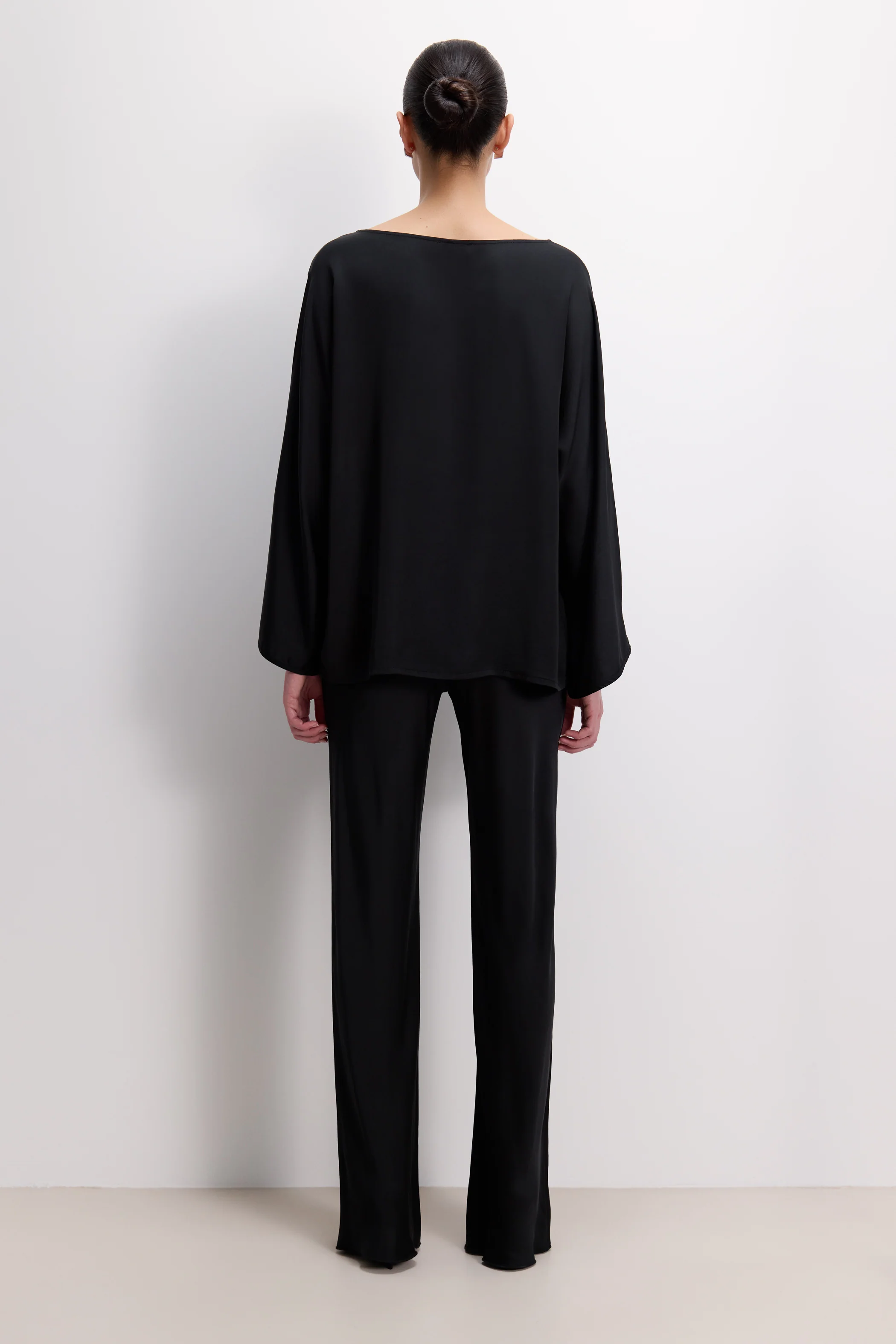 Genet Elastic Waist Bias Satin Trousers | Black - Image 4