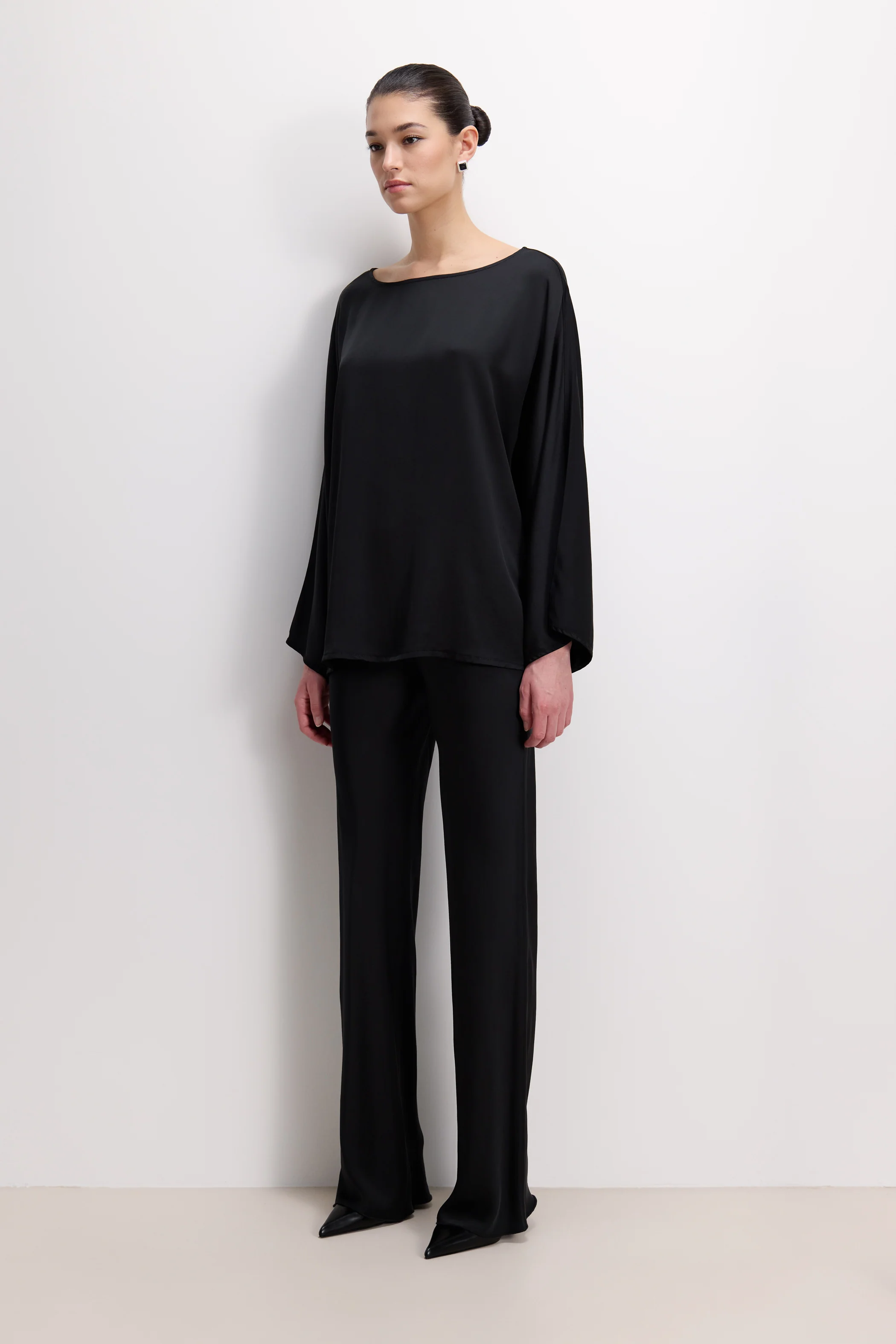 Arlet Wide Sleeve Boatneck Satin Top | Black - Image 4