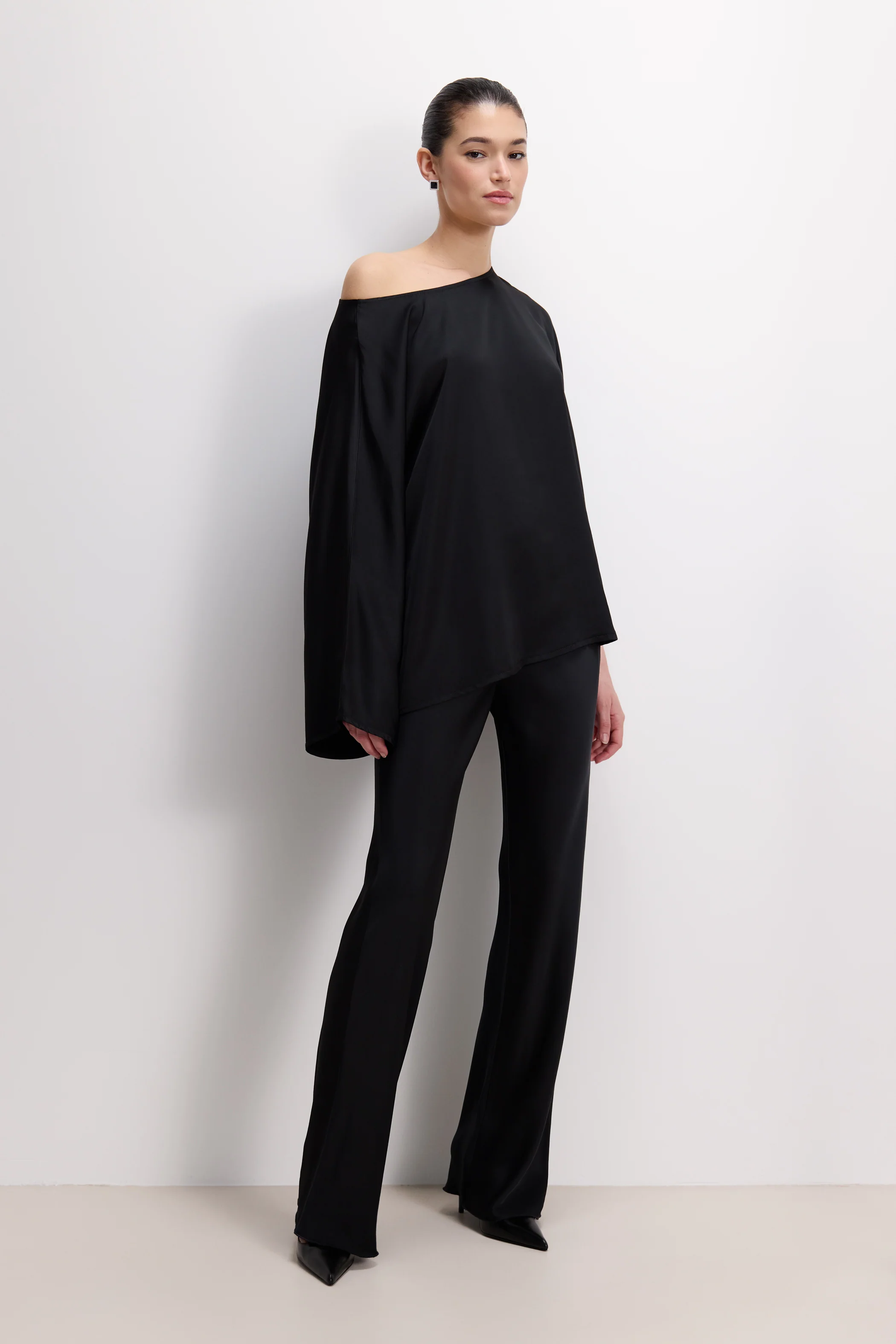 Arlet Wide Sleeve Boatneck Satin Top | Black - Image 6
