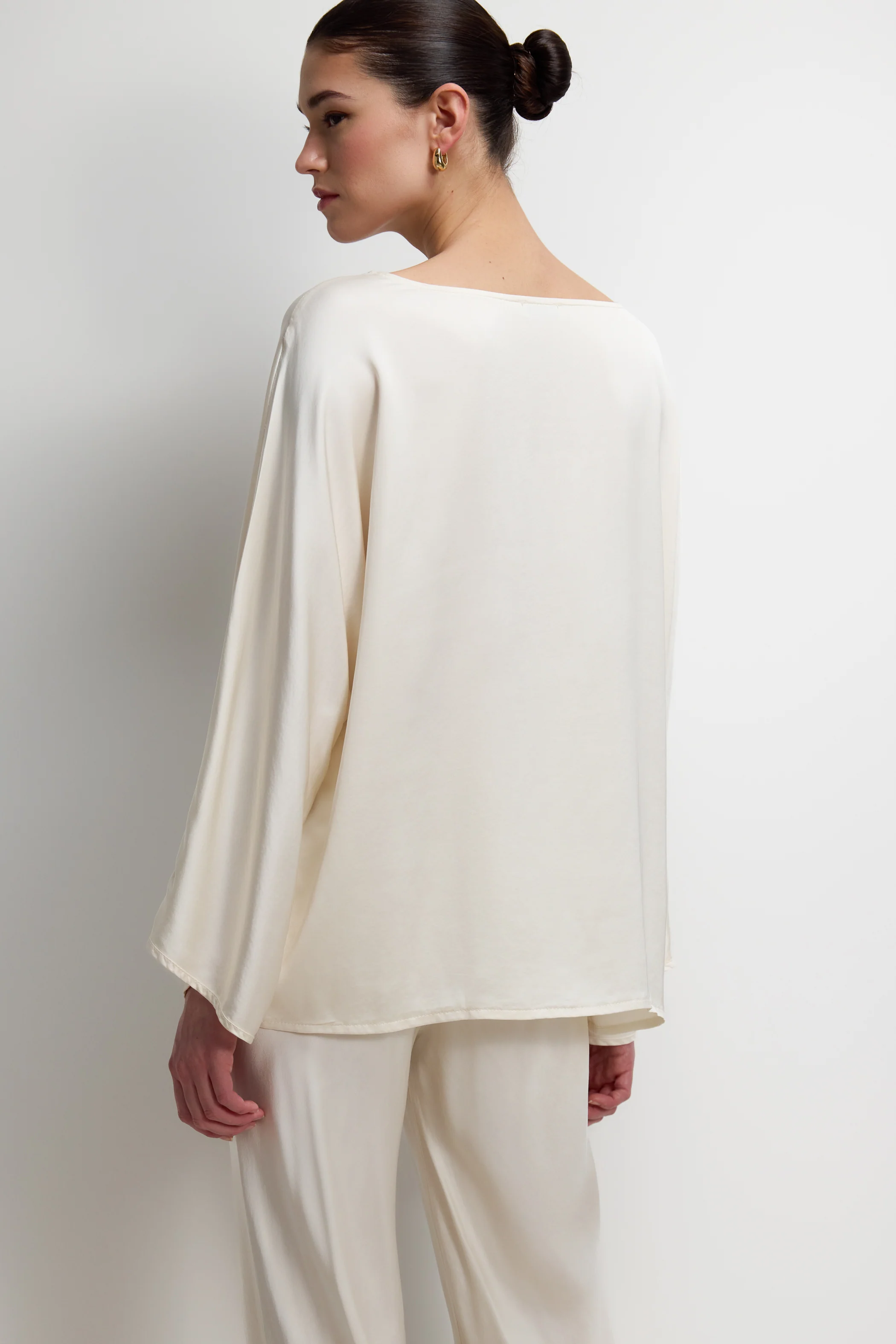 Arlet Wide Sleeve Boatneck Satin Top | Ivory - Image 2