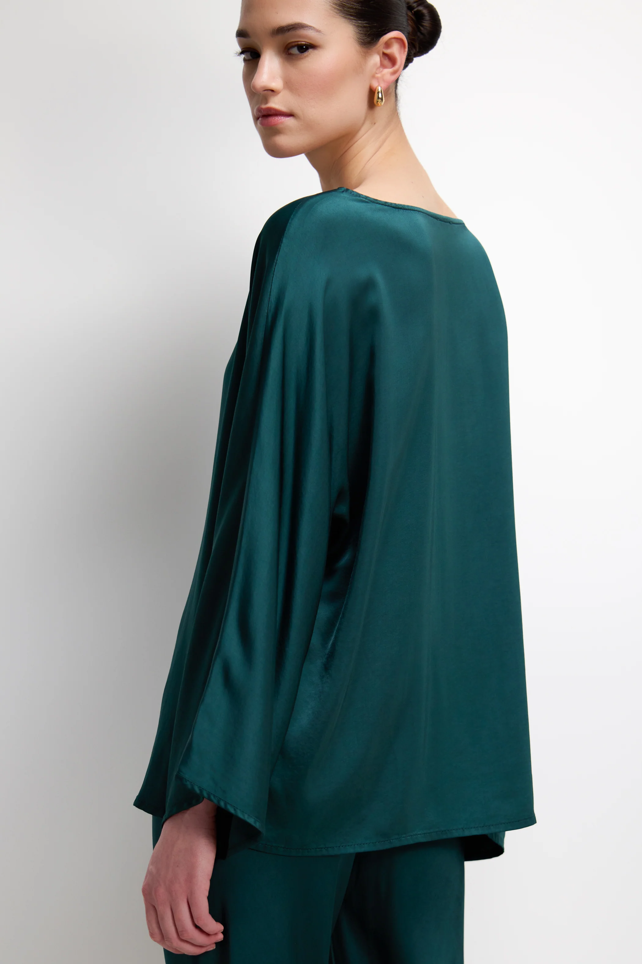 Arlet Wide Sleeve Boatneck Satin Top | Teal - Image 3