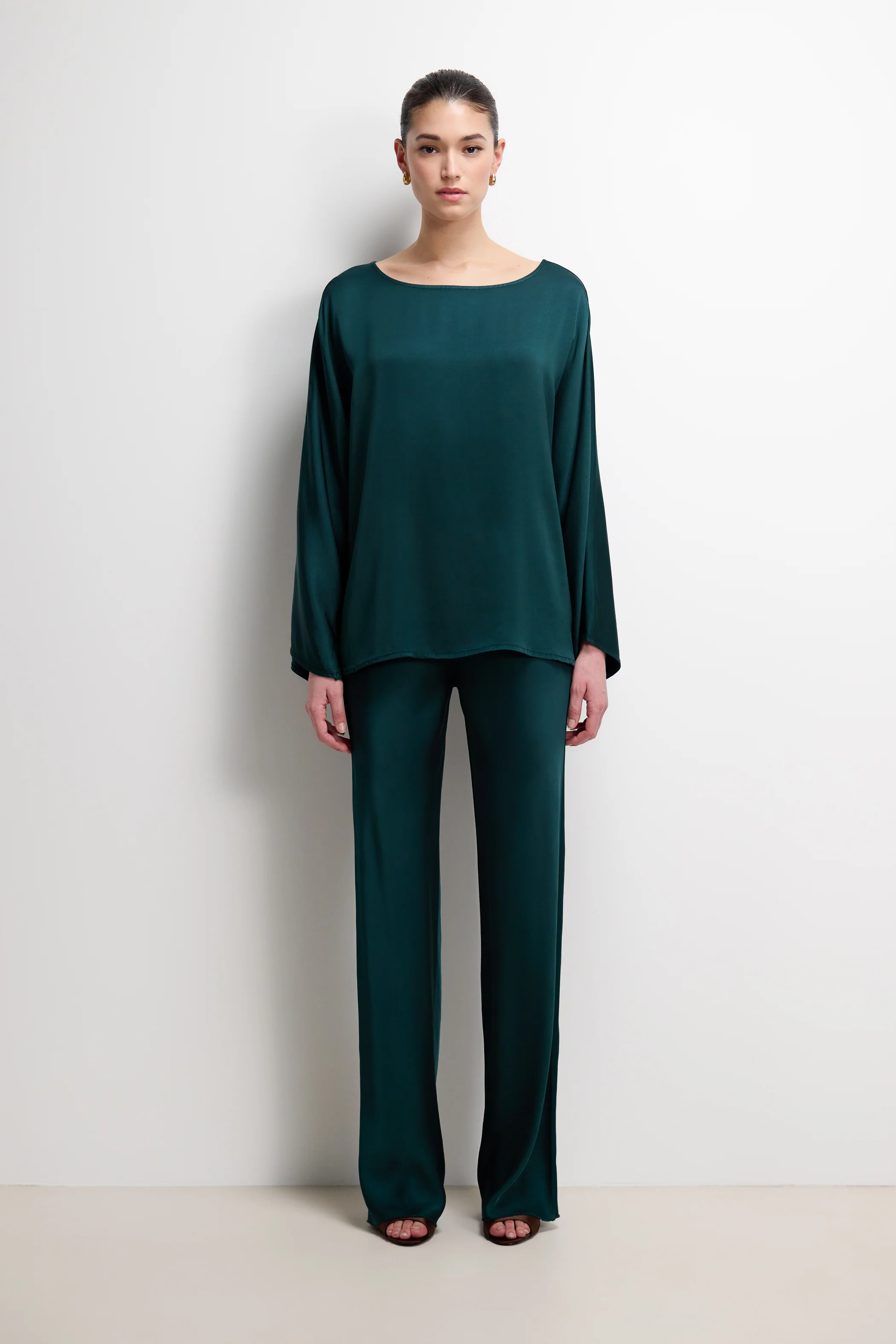 Genet Elastic Waist Bias Satin Trousers | Teal