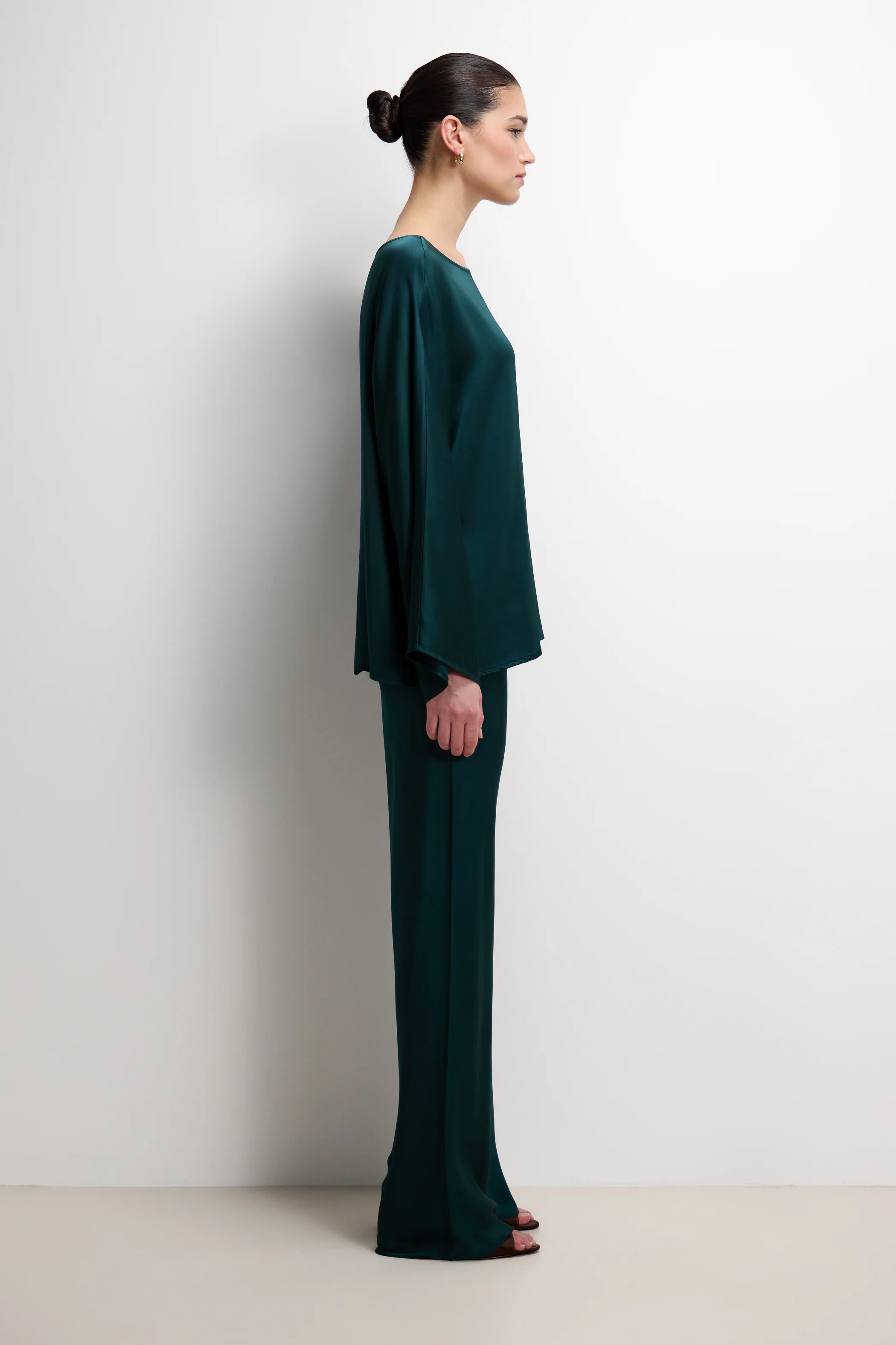 Genet Elastic Waist Bias Satin Trousers | Teal - Image 3