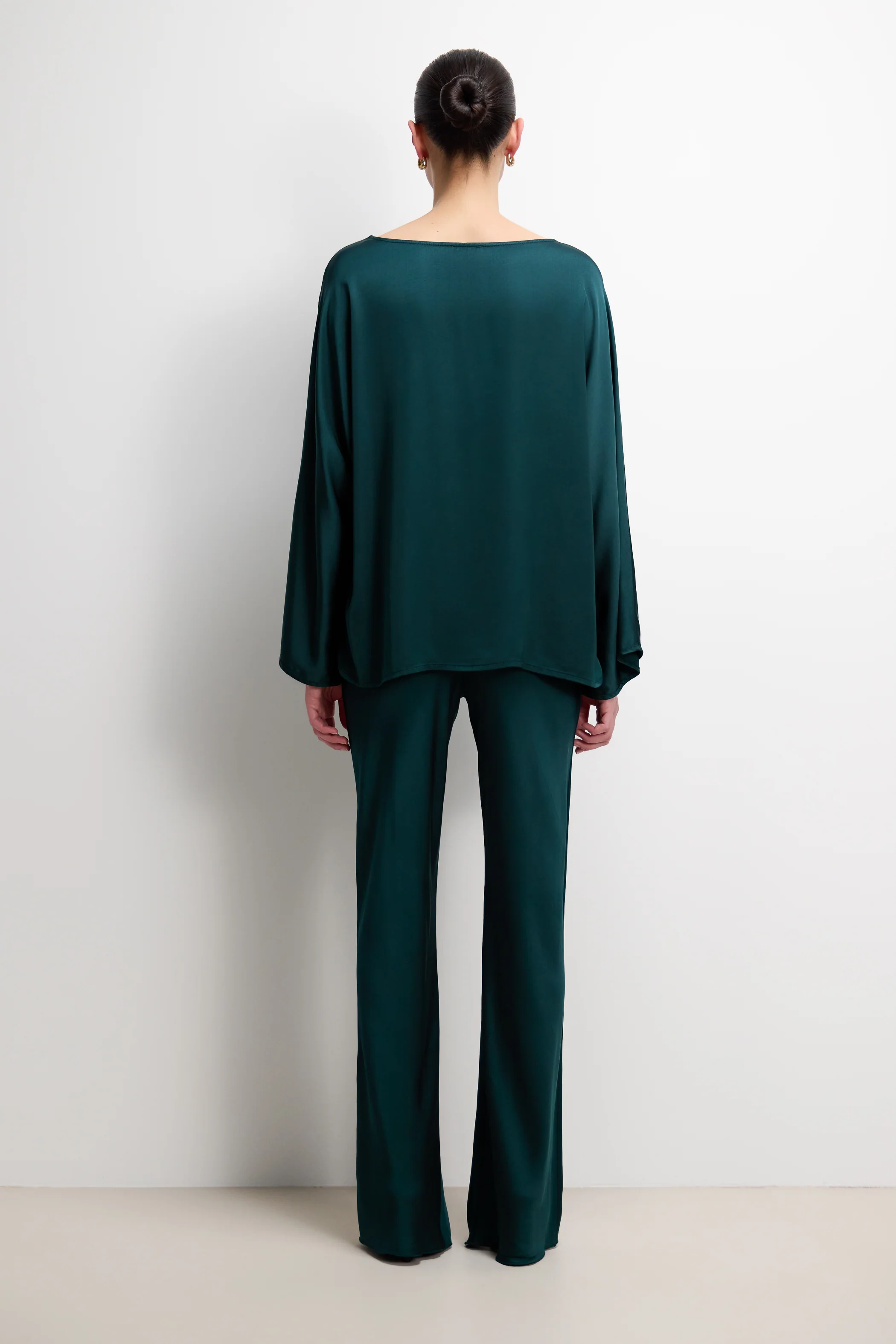 Genet Elastic Waist Bias Satin Trousers | Teal - Image 5