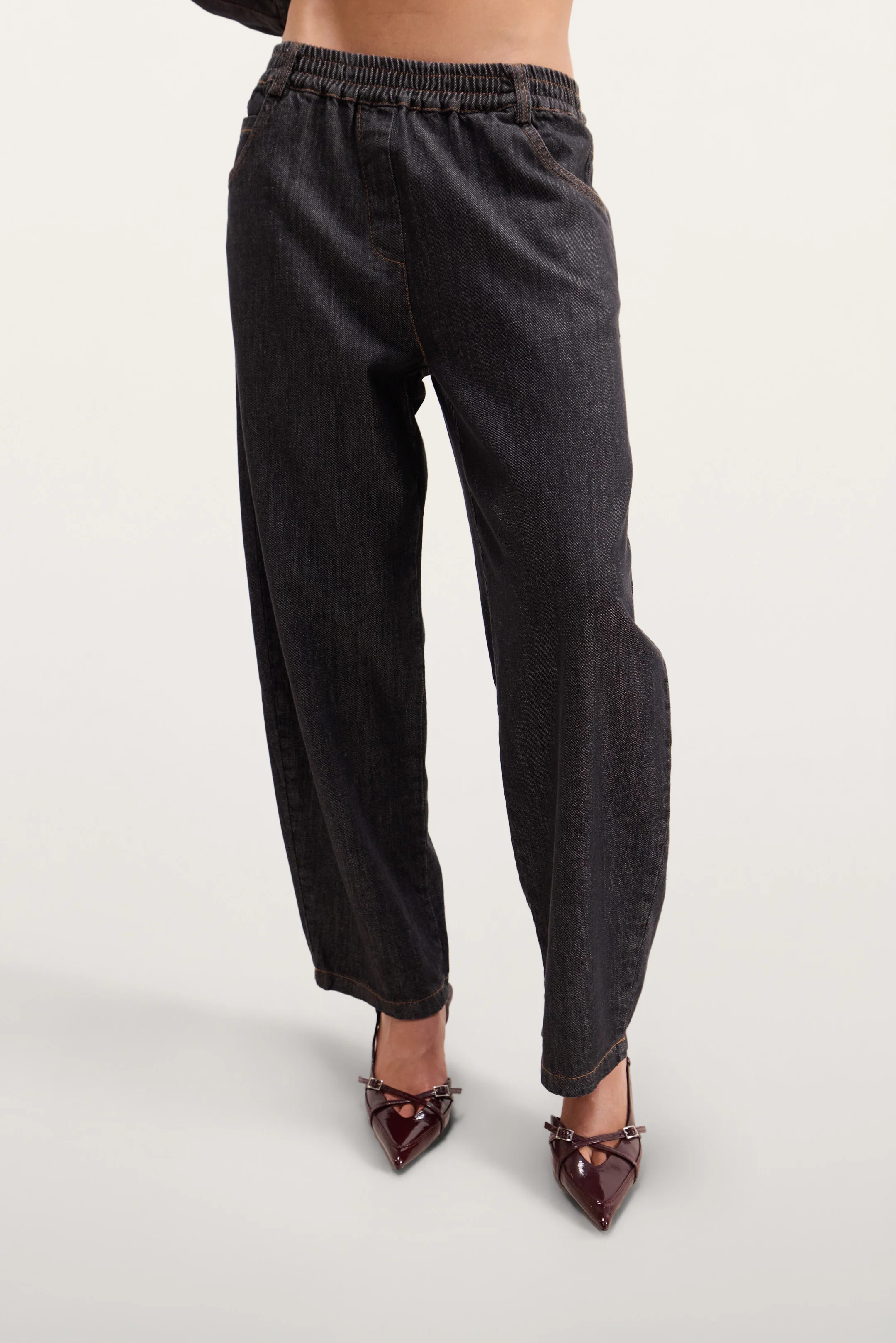 Aspen Barrel-Leg Elastic Waist Jeans | Dark Denim