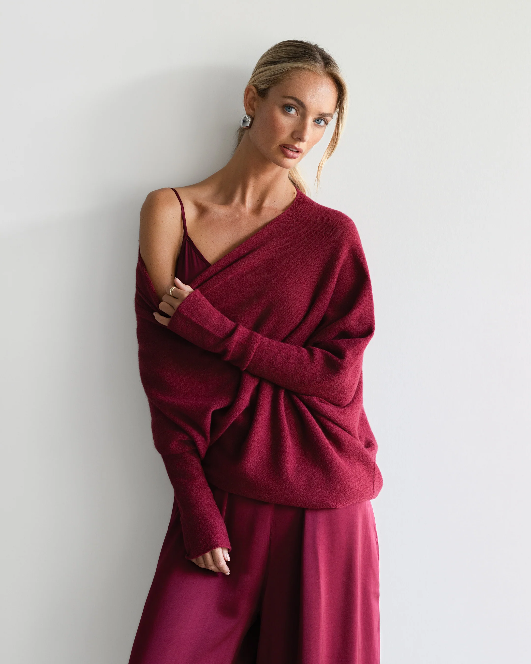 Asymmetric Draped | Burgundy | Seamless Knit - Image 3