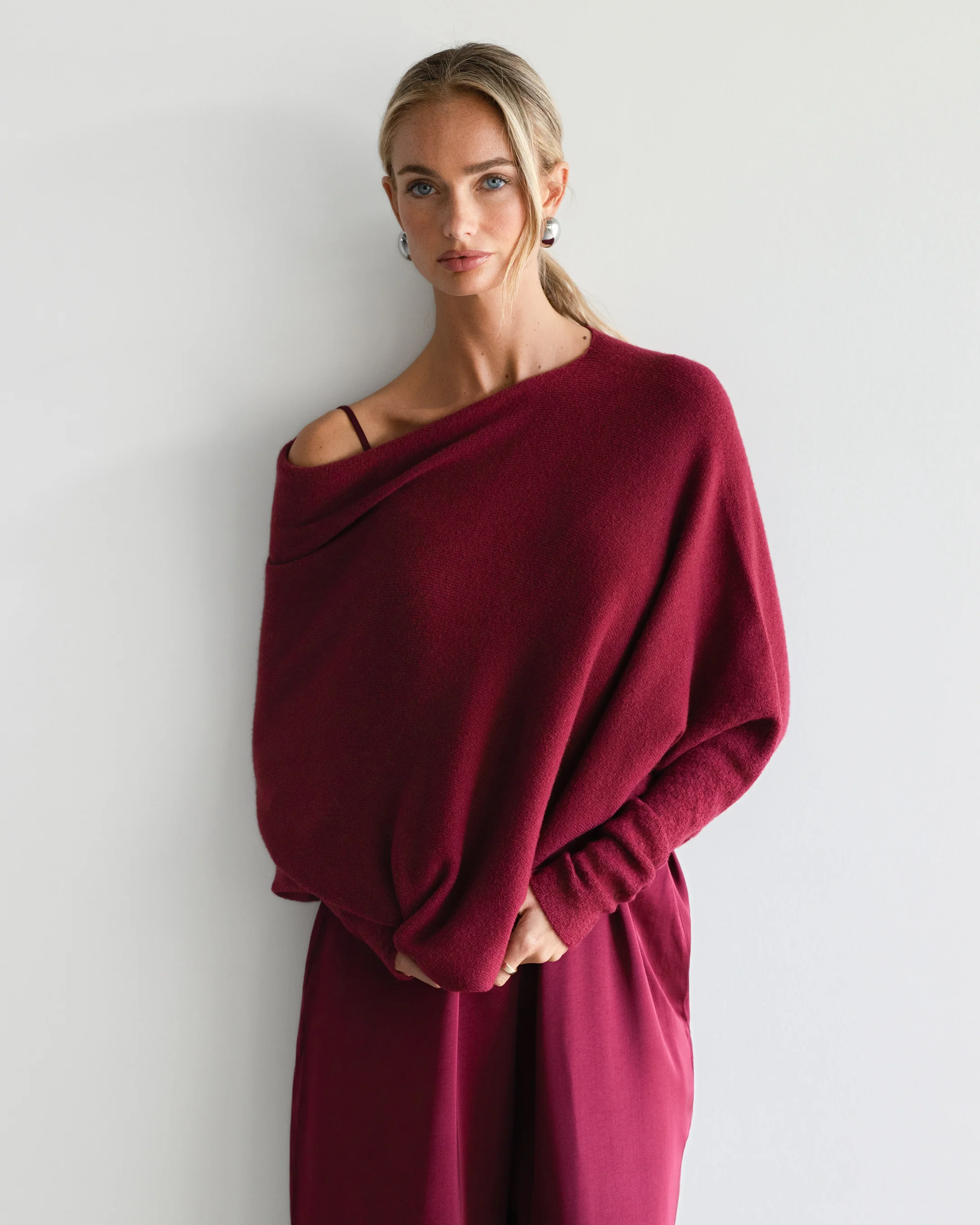Asymmetric Draped | Burgundy | Seamless Knit - Image 4