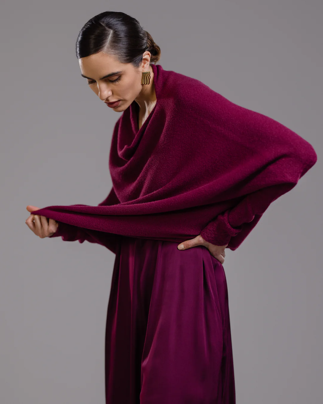 Asymmetric Draped | Burgundy | Seamless Knit - Image 5