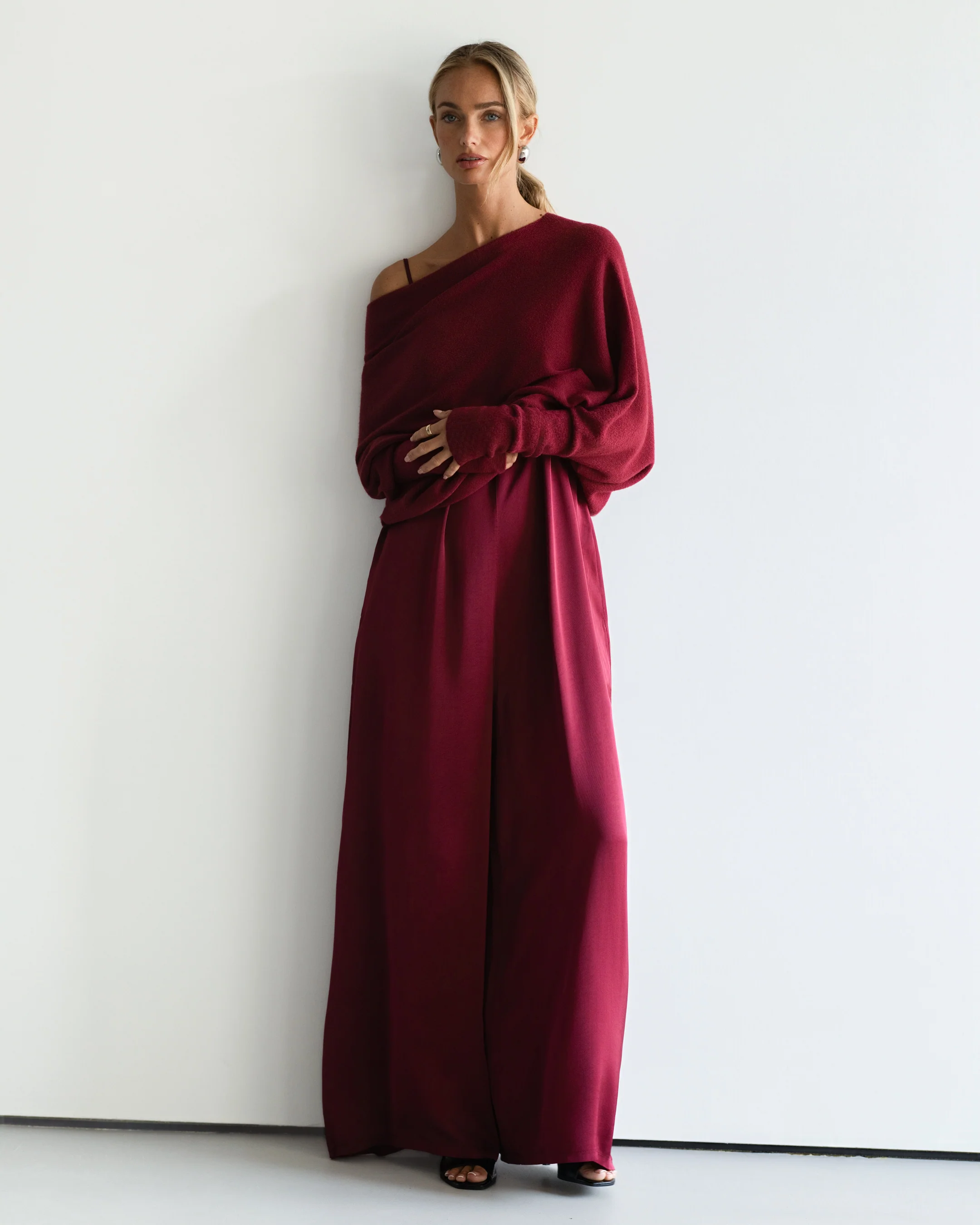 Asymmetric Draped | Burgundy | Seamless Knit - Image 6