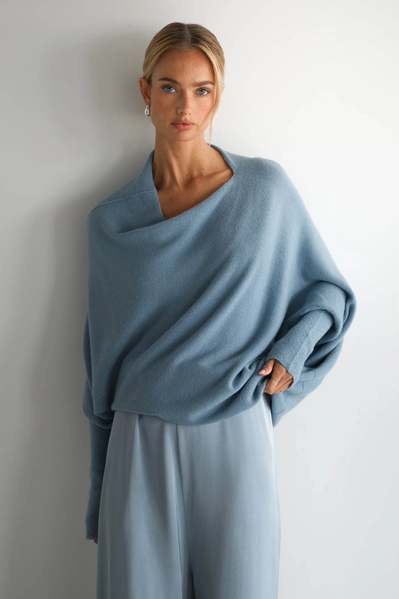 Asymmetric Draped | Dusty Blue | Seamless Knit - Image 2