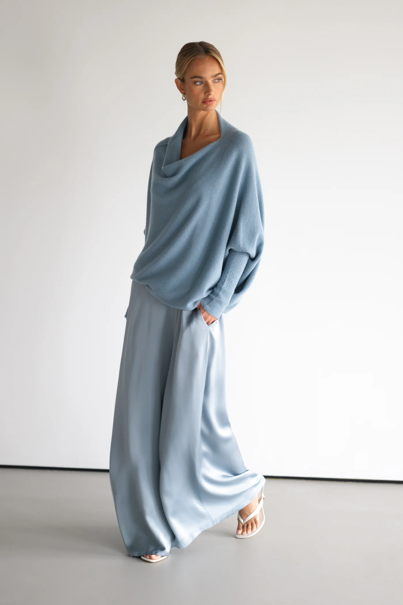 Asymmetric Draped | Dusty Blue | Seamless Knit - Image 3