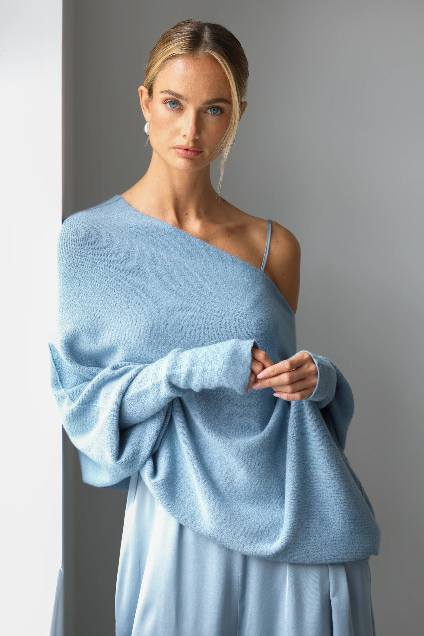 Asymmetric Draped | Dusty Blue | Seamless Knit - Image 5