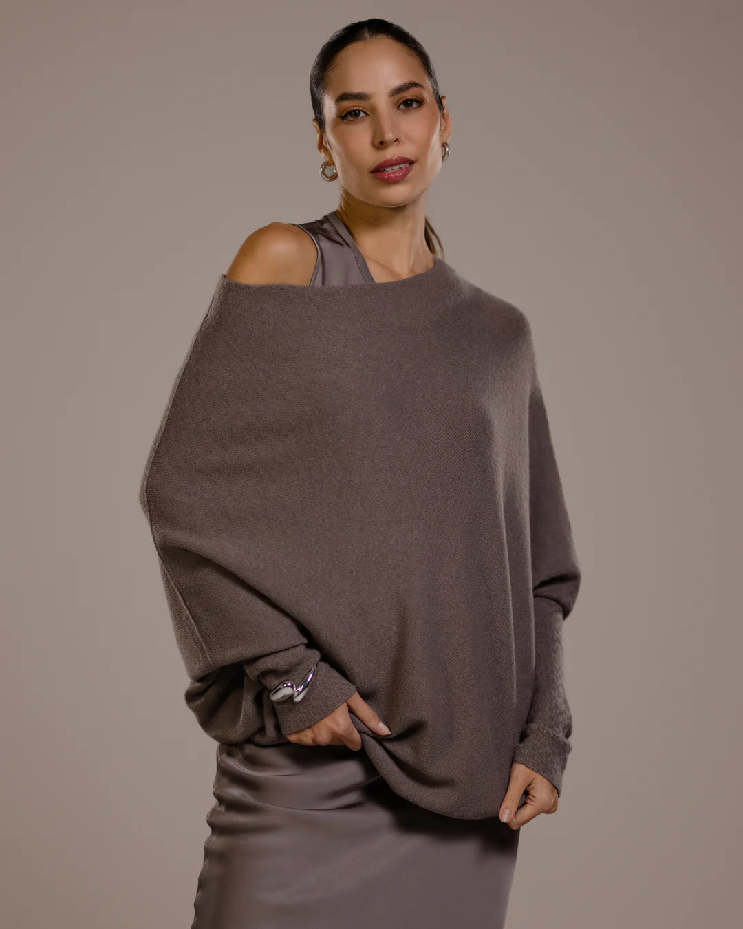 Asymmetric Draped | Mink | Seamless Knit - Image 10