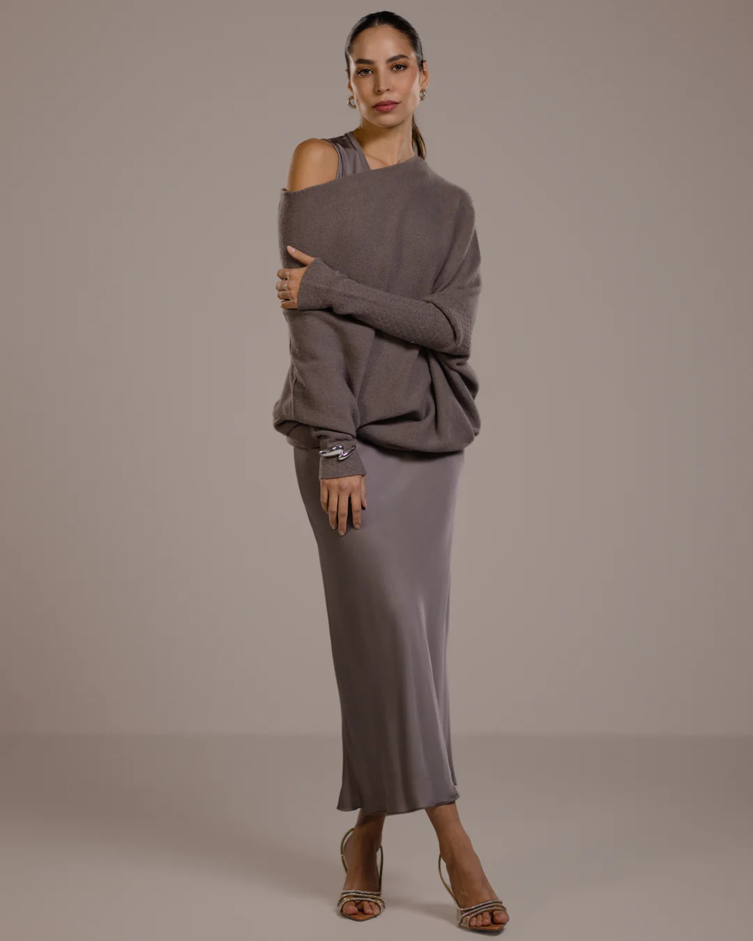 Asymmetric Draped | Mink | Seamless Knit - Image 11