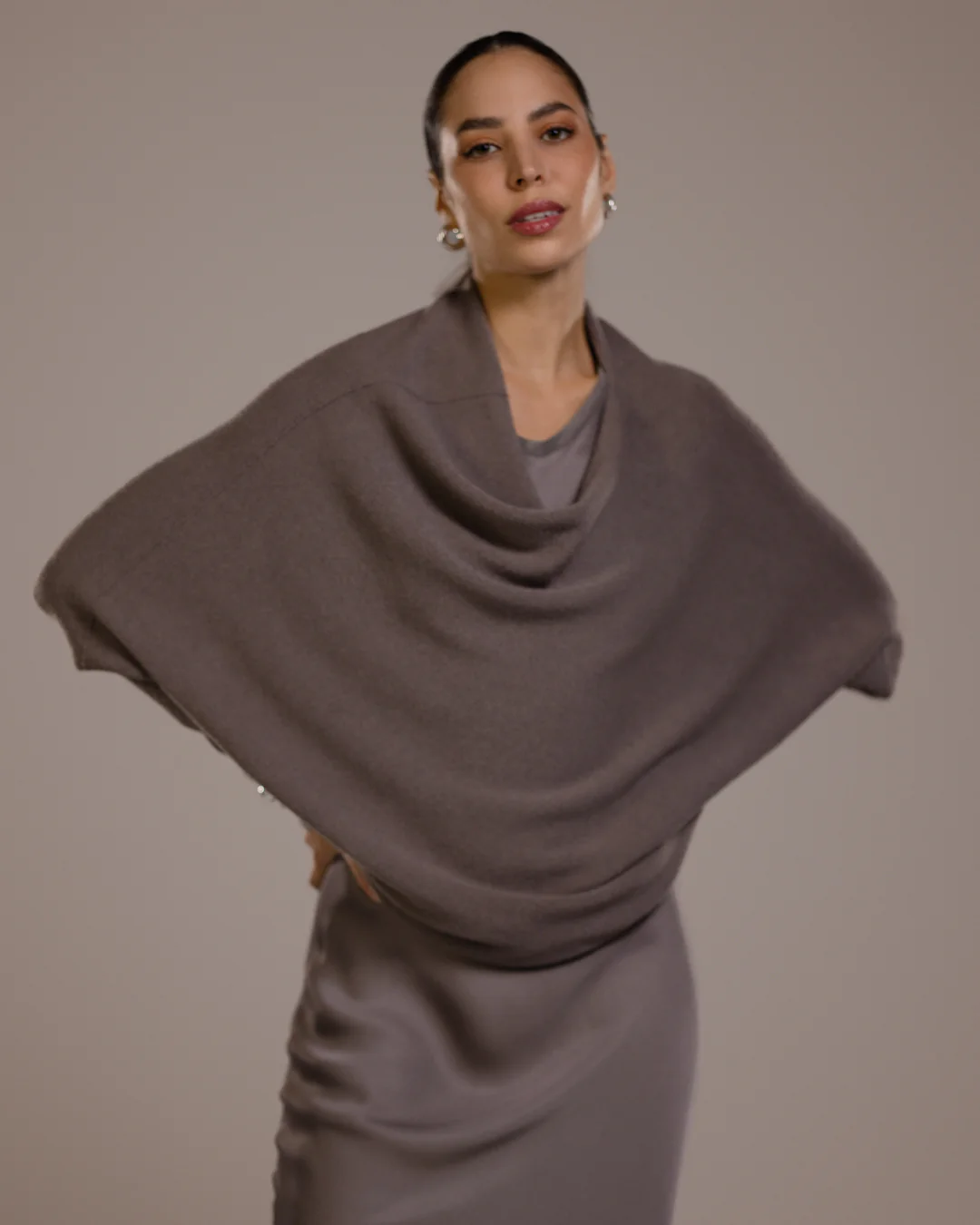 Asymmetric Draped | Mink | Seamless Knit - Image 3